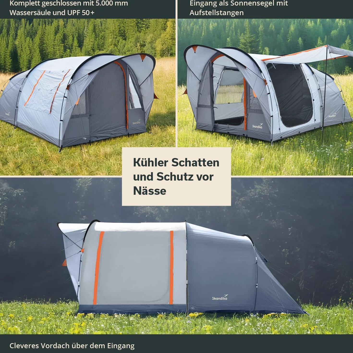 Skandika Egersund Sleeper Protect 3/5/5 XL/7XL Personas | Tienda de campaña con Sleeper Technologie, Suelo Cosido, Cabina de Dormir Negra, Impermeable