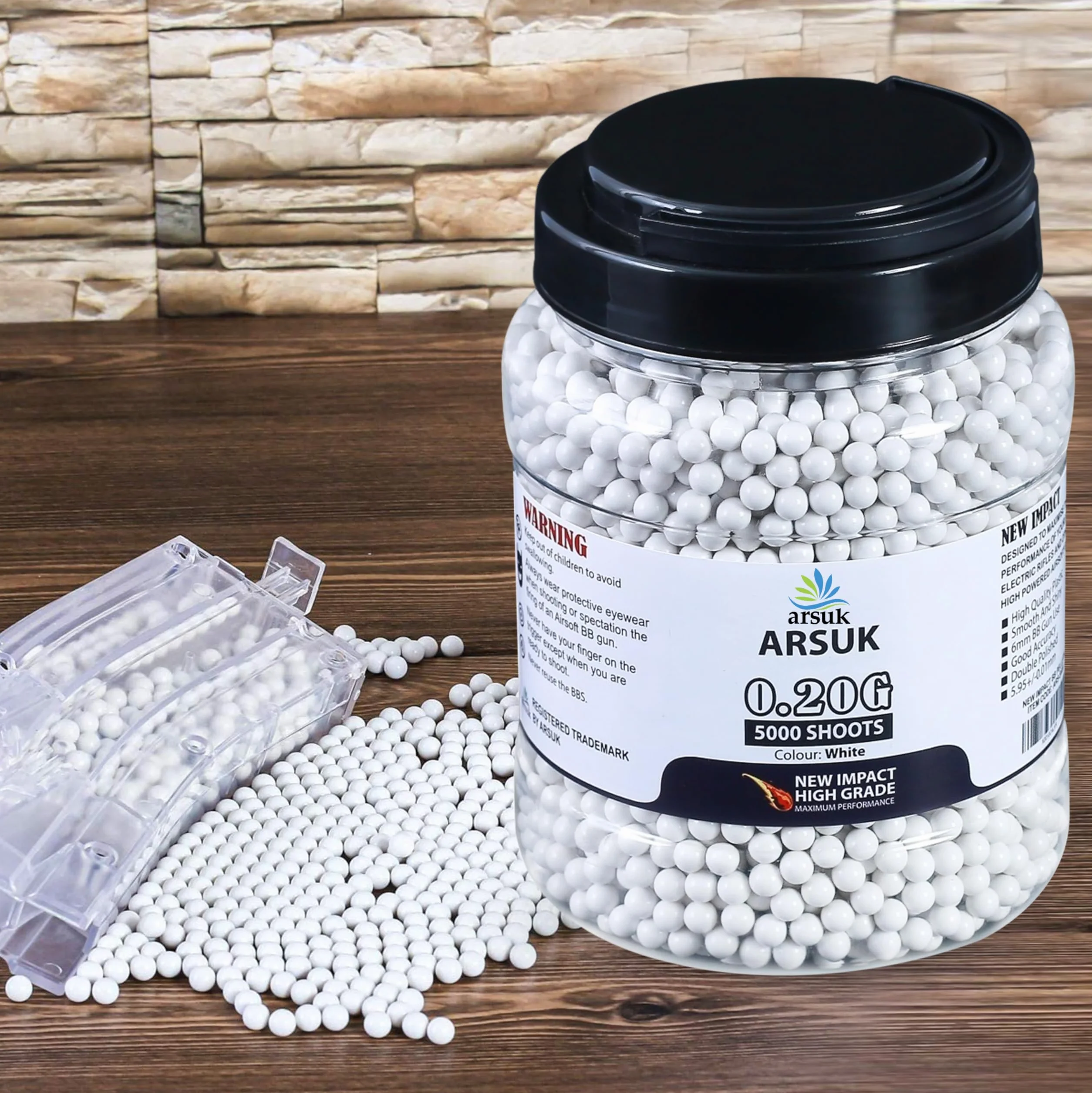 ARSUK Balines Airsoft 6mm 0,20g 5000 Unidades Bolas BB Plásticas Sin Costuras