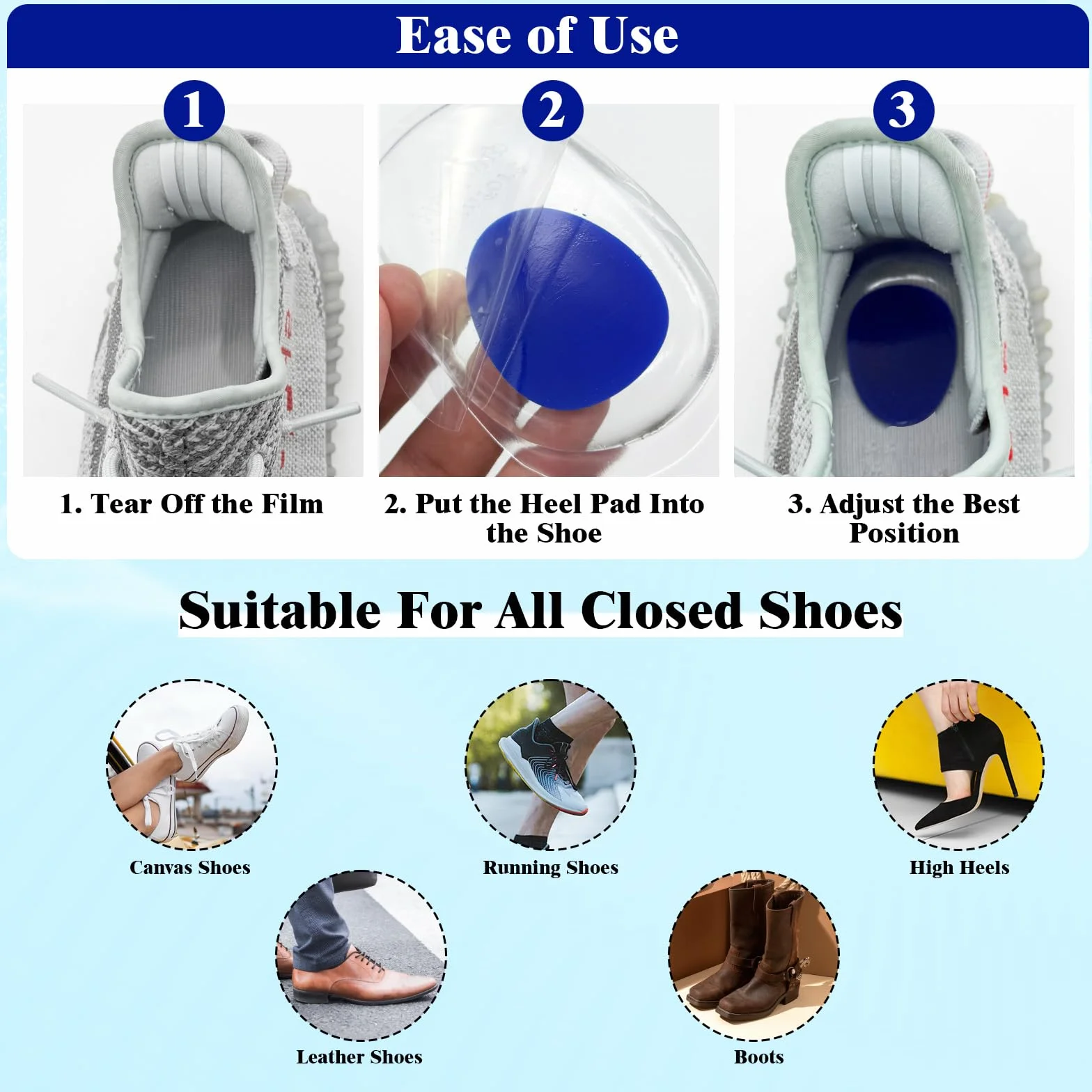 Taloneras Silicona Gel para Talones Fascitis Plantar 4 Pares Azul