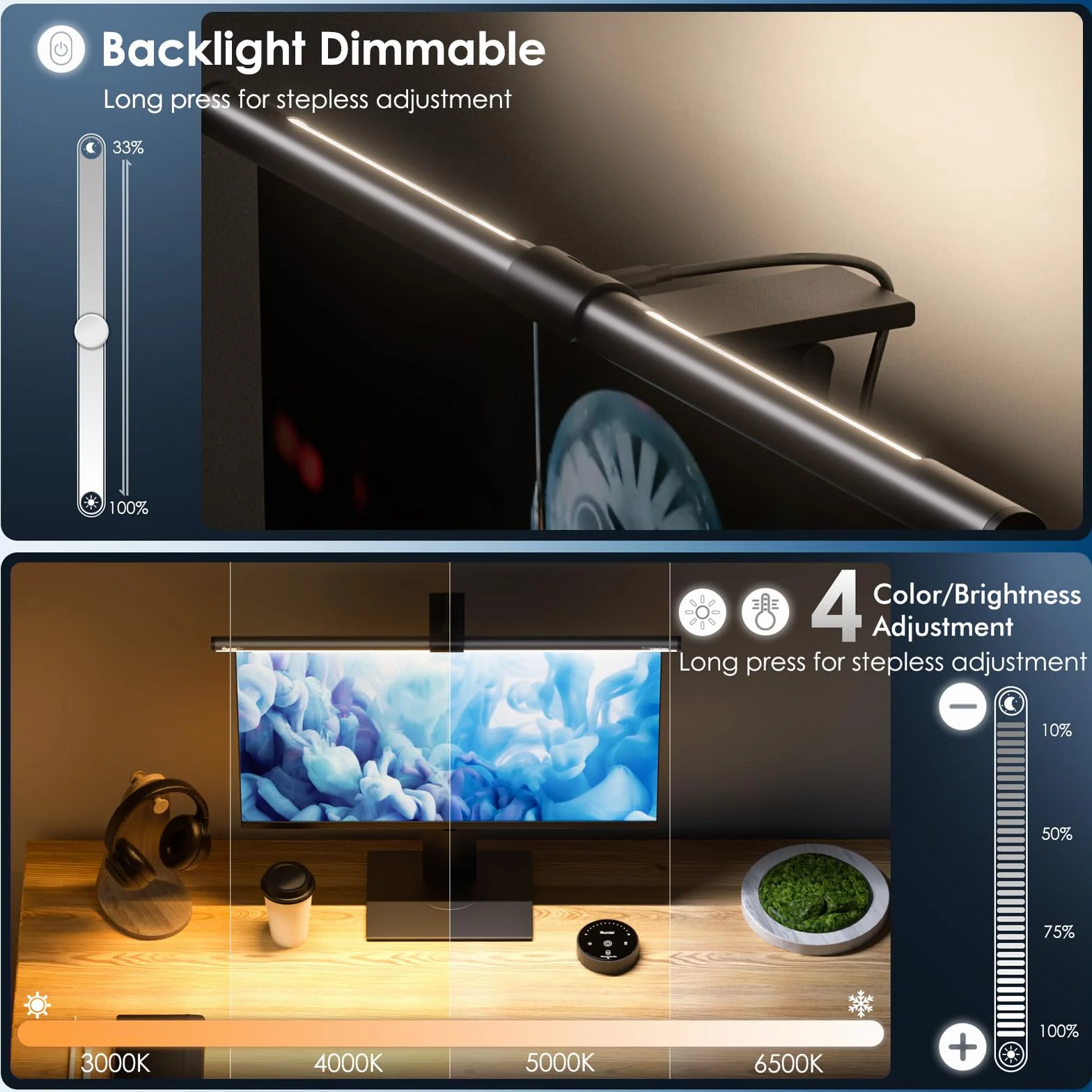 Quntis Lámpara Monitor con Retroiluminación, 51cm Luz Curva con Control Remoto, Protección Ocular Barra Luz para Hogar Oficina