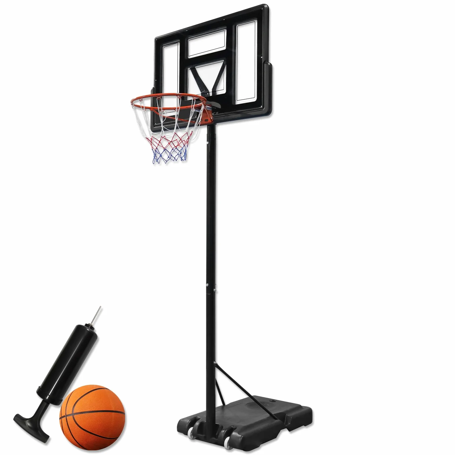 FIVMEN Canasta de Baloncesto Portatil para Niños, Altura Ajustable 230-305 cm, Cesta con Ruedas y Soporte, Sistema para Interiores o Exteriores