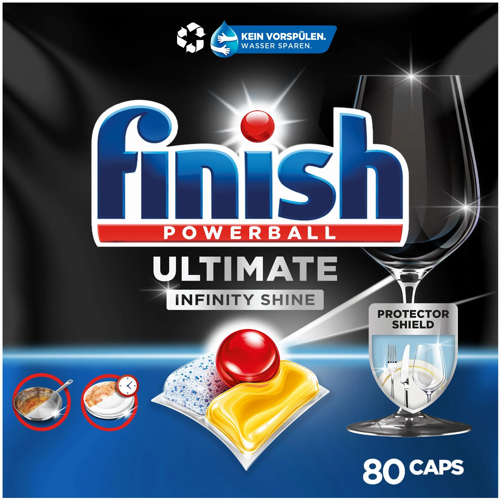Finish Powerball Ultimate Infinity Shine pastillas lavavajillas quitagrasas protección cristal 80 unidades