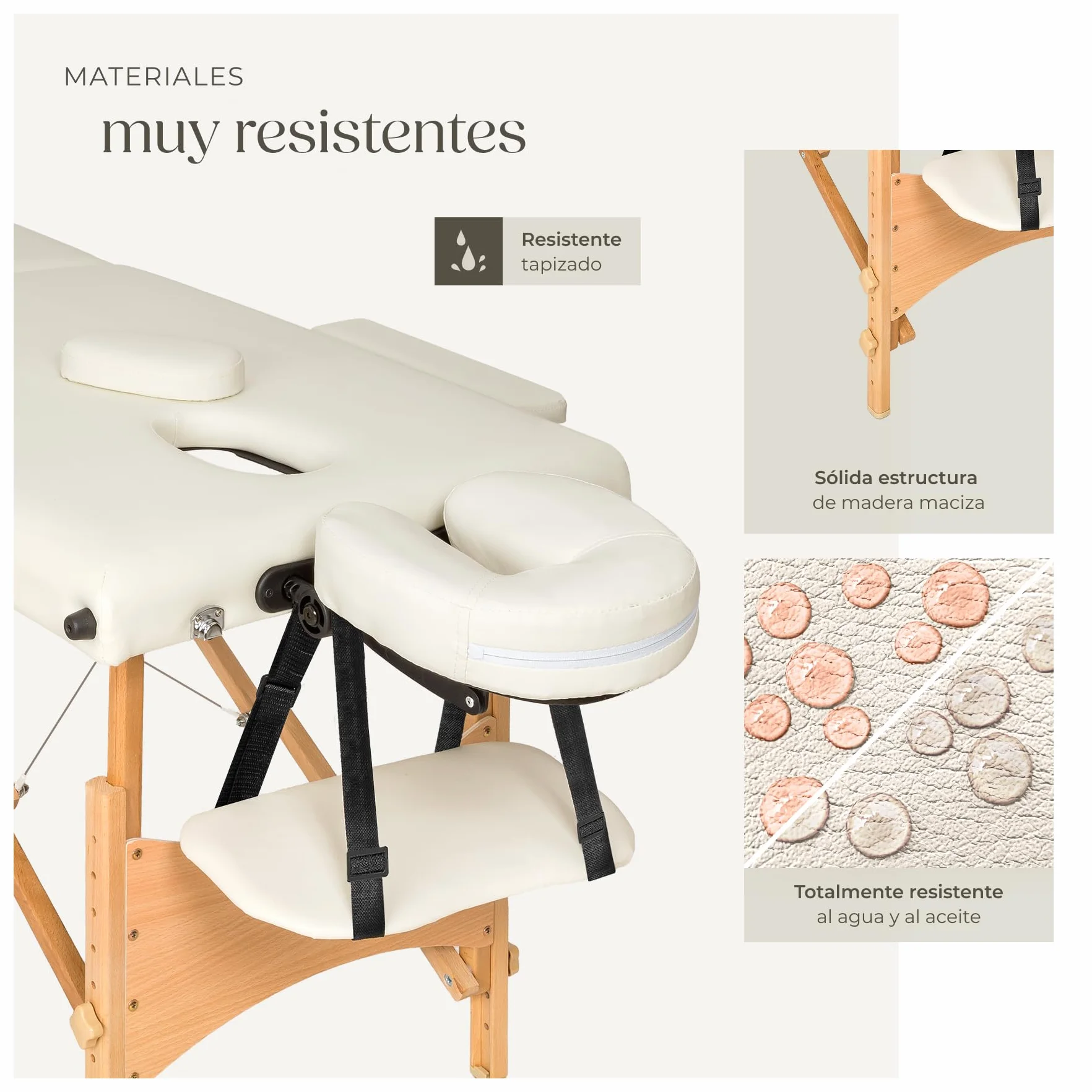 Camilla Masaje Plegable Profesional de Aluminio para Fisioterapia, Quiromasaje, Tatuajes, Reiki, Altura Ajustable, 2 Zonas, con Bolsa Transporte - Beige