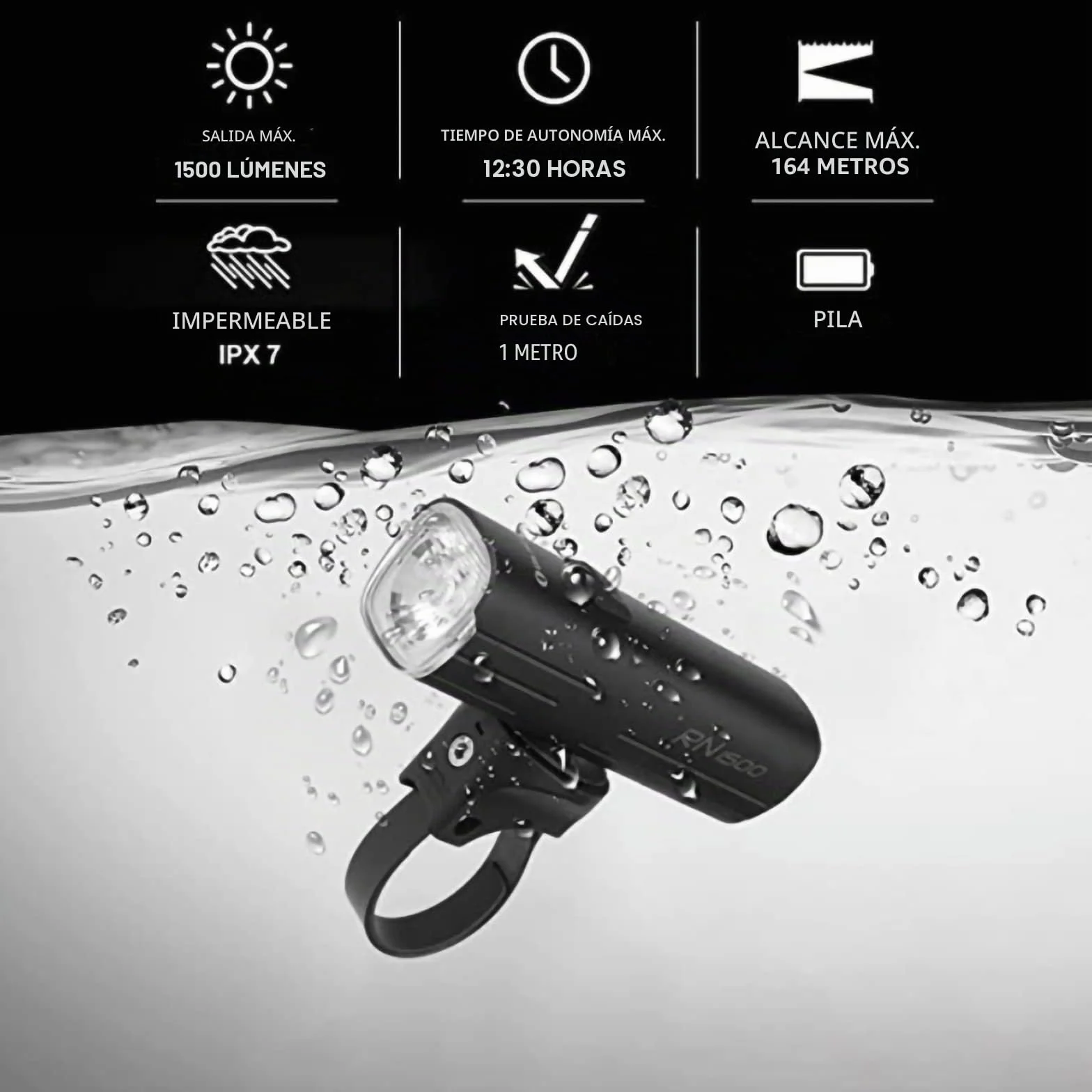 OLIGHT RN 1500 Linterna Delantera de Bicicleta Faro LED de Bici da 1500 Lúmenes Luz Bicicleta Delantera con Batería Recargable, IPX 7,Lámpara de MTB Impermeable y Recargable con USB Cable