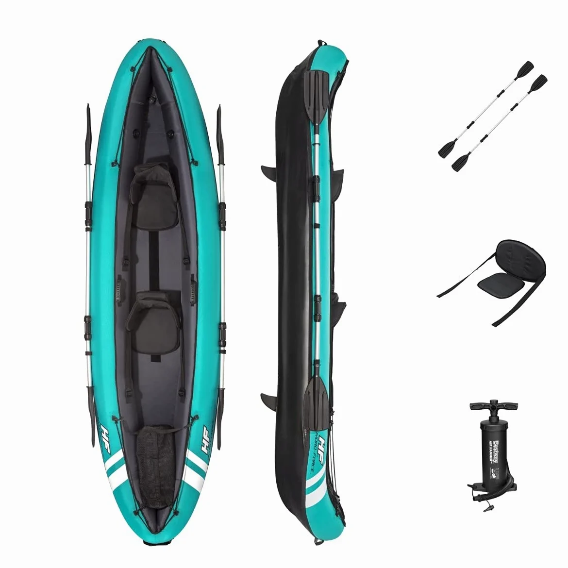 Bestway Hydroforce Ventura - Juego de Kayak para 2 Personas, Juego de Barco Inflable con Bomba de Mano, Remo y Bolsa de Almacenamiento