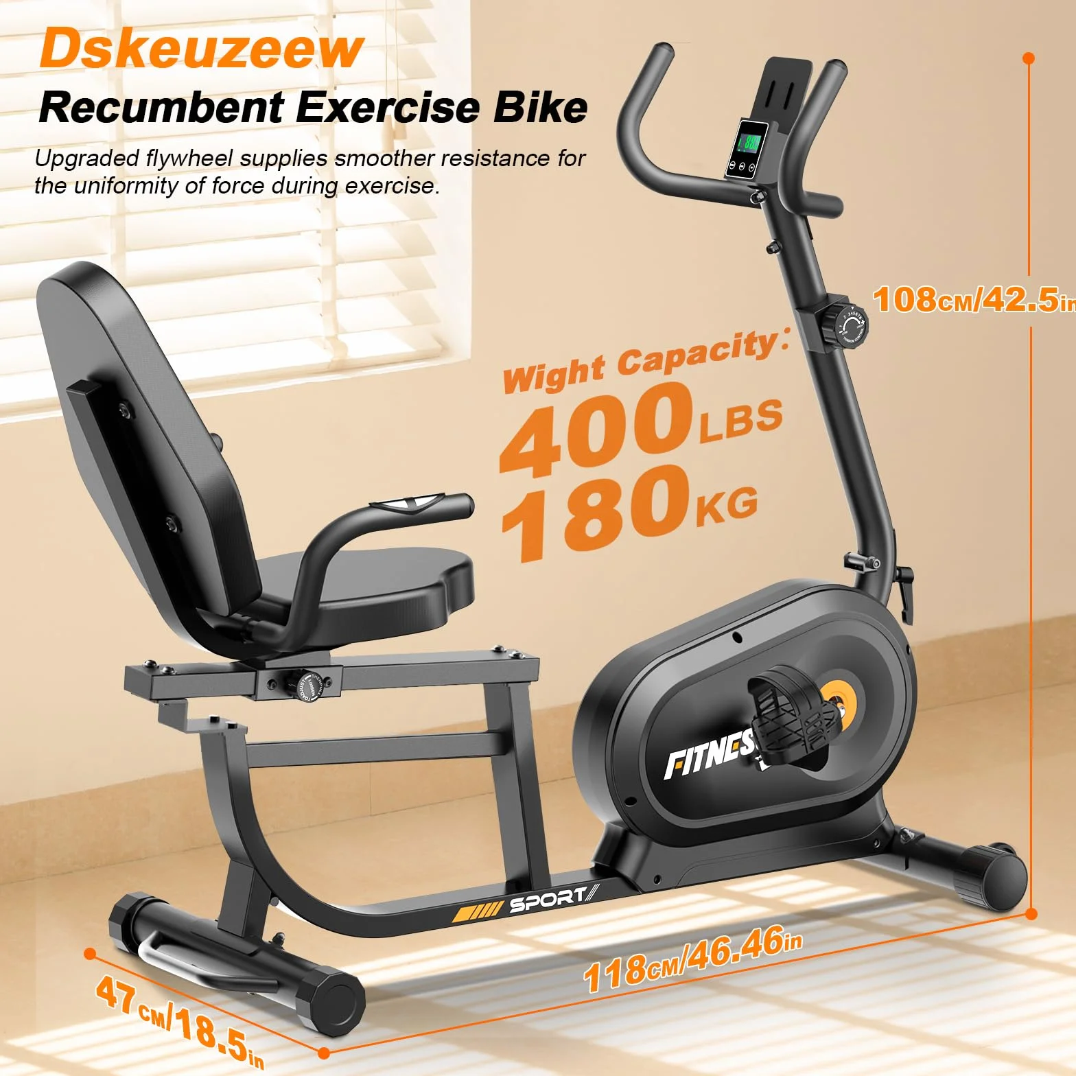 Dskeuzeew Bicicleta Estática con Respaldo para casa con 16 resistencia ajustables pantalla LCD y Bicicletas Estaticas Rehabilitacion indoor,Bici estatica profesional Recuperación Bicicleta Max180 kg