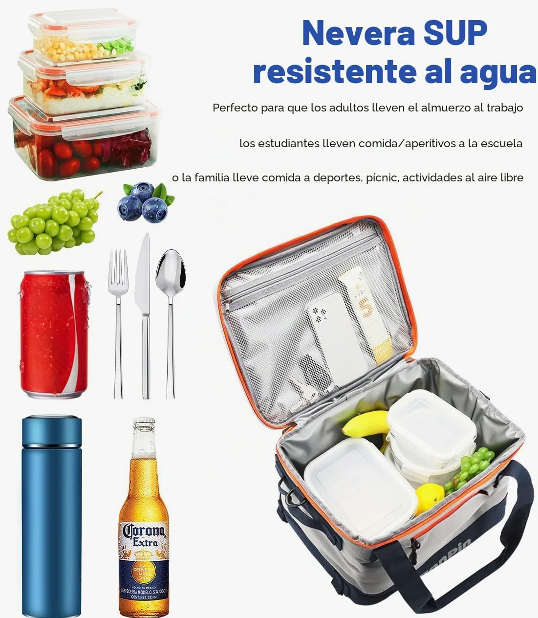 Bolsa de picnic para tabla de remo, enfriador de SUP a prueba de fugas para tabla de remo, enfriador de kayak con bolsillo superior de malla, bolsillo interior, bolsa térmica para almuerzo,