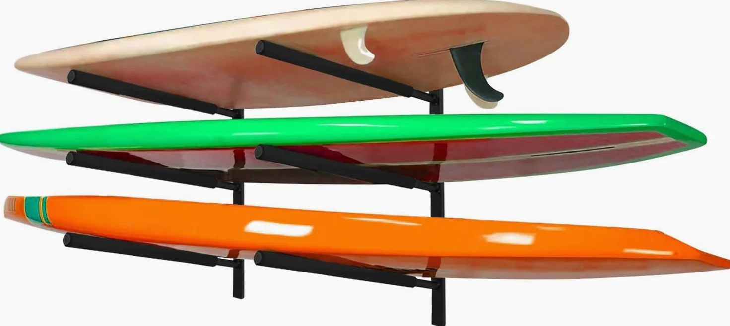 Yes4All Soportes de pared para tablas de paddle, Soportes para tablas de surf con acolchado de espuma, Almacena y exhibe hasta 3 tablas de surf, snowboards, longboards, negro