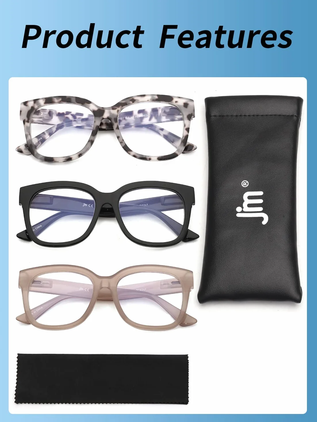 JM Gafas de Lectura Cuadrados Bloqueo Luz Azul Mujeres Hombres Paquete 3