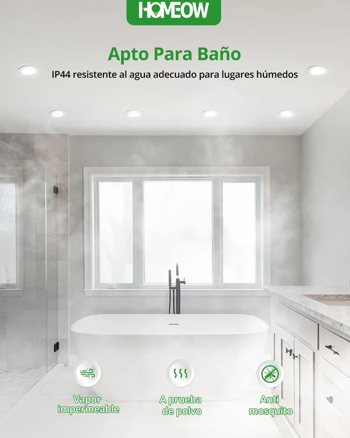 HOMEOW Downlight LED Techo Empotrable Regulable 7W 220V 3CCT IP44 Focos LED Interior Baño
