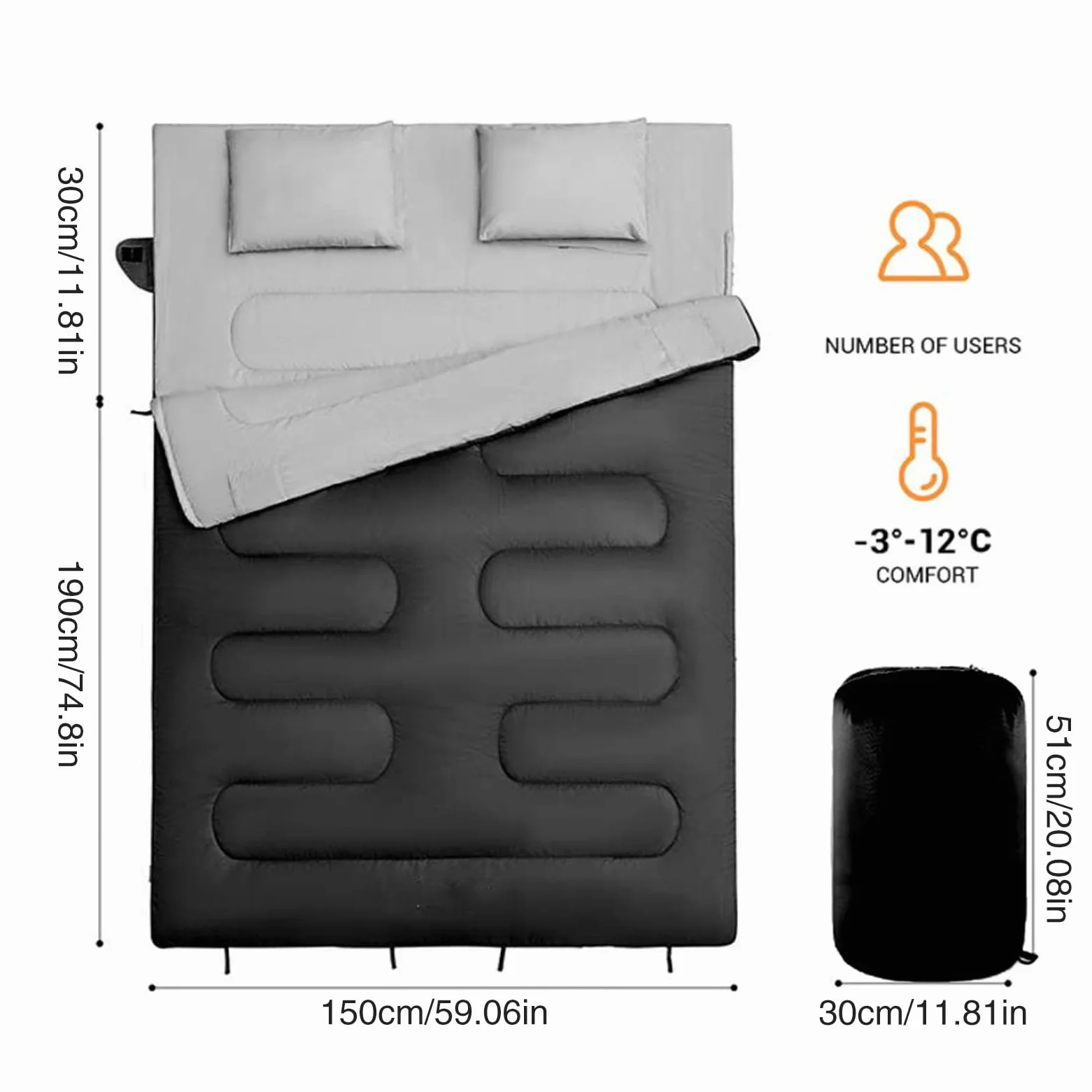 Saco De Dormir Doble para Adultos,Saco de Dormir para Camping - Equipo Ligero de Descanso para Montañismo Aire Libre y Jóvenes