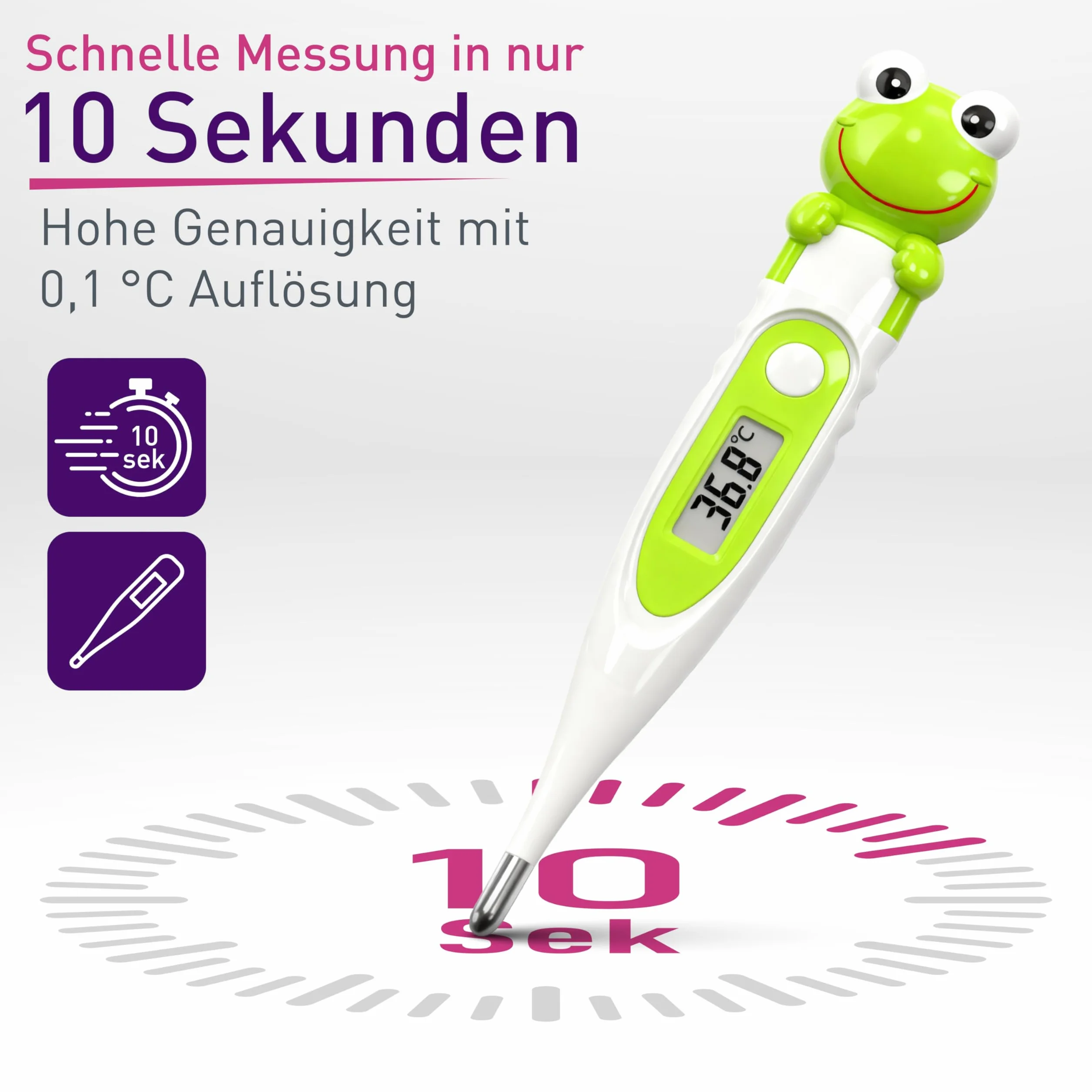 Termómetro Digital Scala SC 44 Rana Flex Speed 10 seg. Medición Oral Rectal Axilar Fiebre Corporal Niños Adultos, Verde