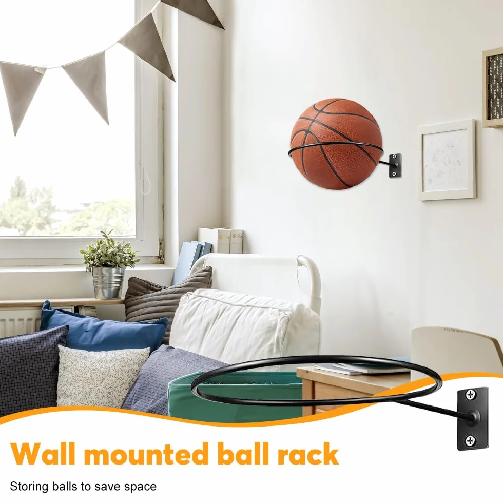 mizikuu Soporte de Pared para Balones de Exhibición, 10 Piezas Metal Soporte de Exhibición de Pelota y 20 Tornillos Universal Soporte de Pelota para Baloncesto, Fútbol, Rugby, Voleibol, Pantalla