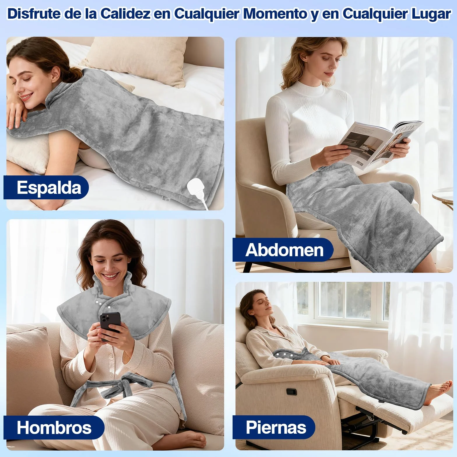 Almohadilla Térmica Eléctrica 60×100cm 9 Niveles de Calor Apagado Automático Calentamiento Rápido Franela