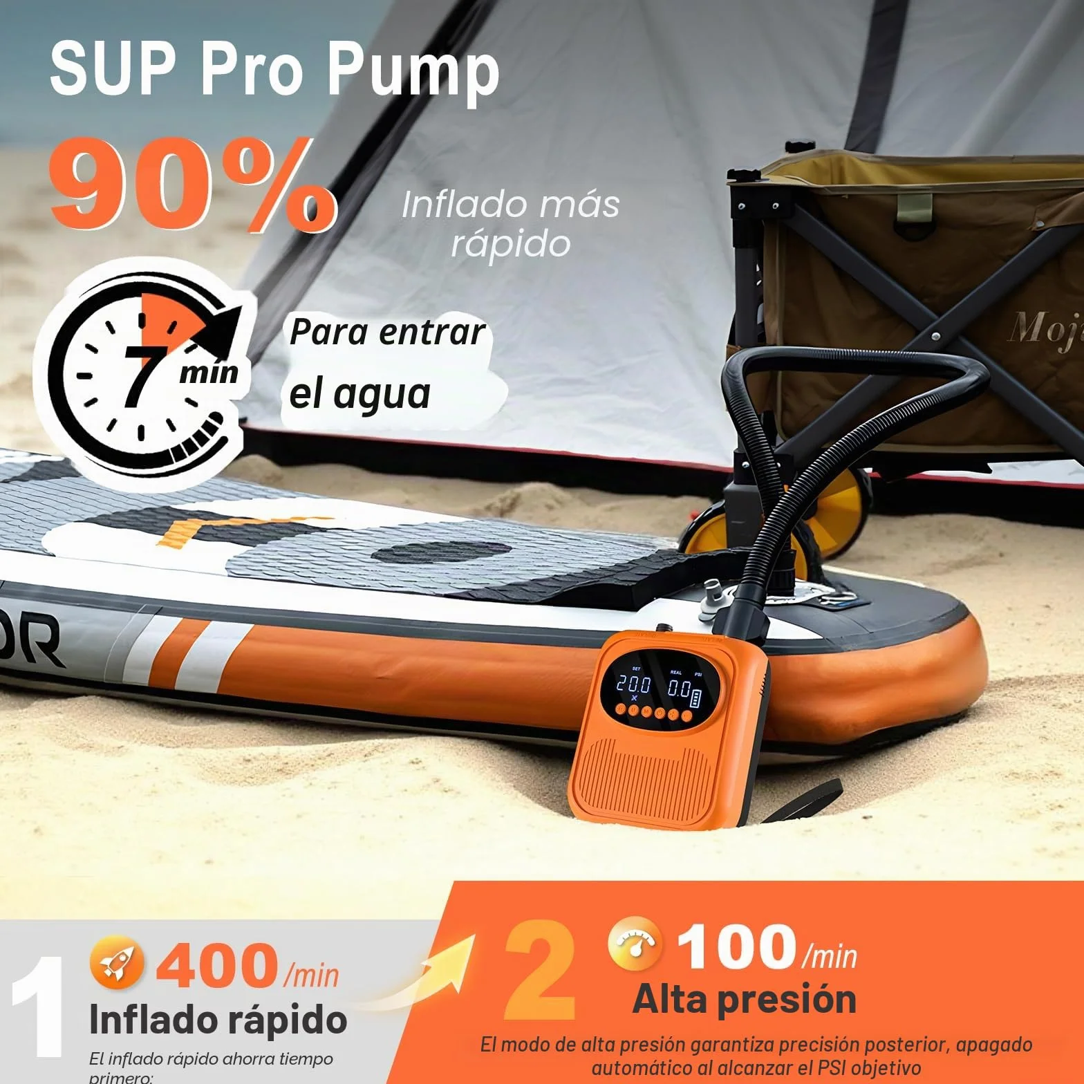 Bomba Eléctrica 20 PSI Recargable 12V con Parada Automática para Sup, Paddle, Kayak