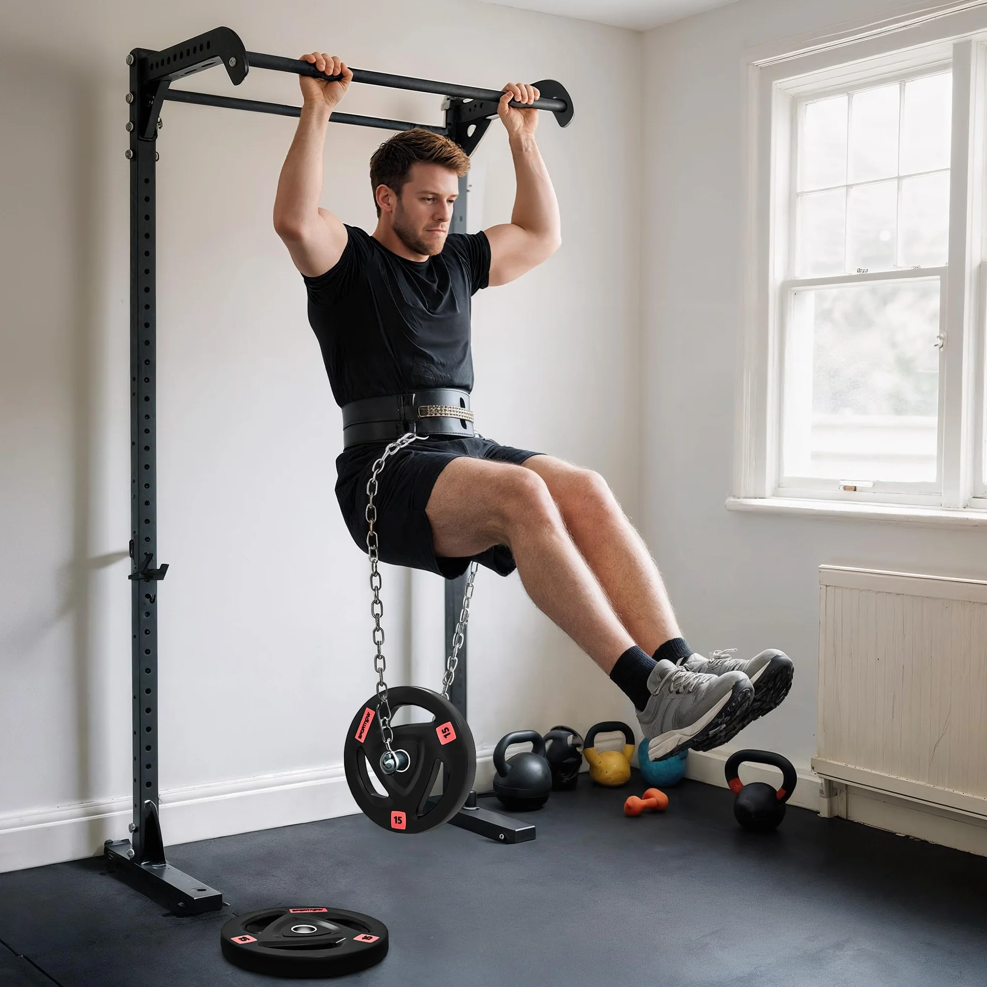 SPORTNOW Discos Pesas Olímpicos 5kg a 15kg, Agujero Ø50 mm, de Hierro Fundido, Recubierta de Goma, 2 Placas de Pesas con Triple Agarre, para Mancuernas y Barras, Entrenamiento en Casa, Gimnasio, Negro