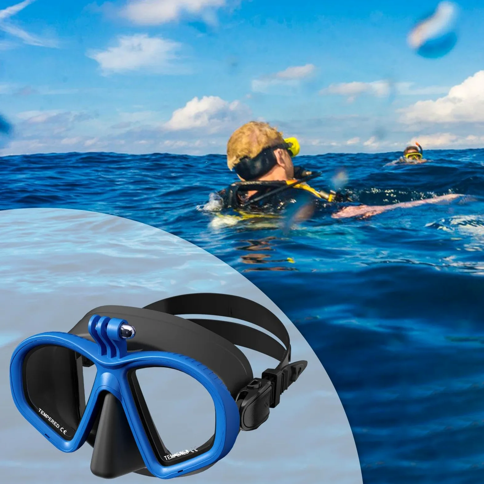 Máscara de Buceo, Máscara de Snorkel, Gafas, Equipo de Natación, Fabricado en Vidrio Templado con Soporte para Cámara Incorporado.