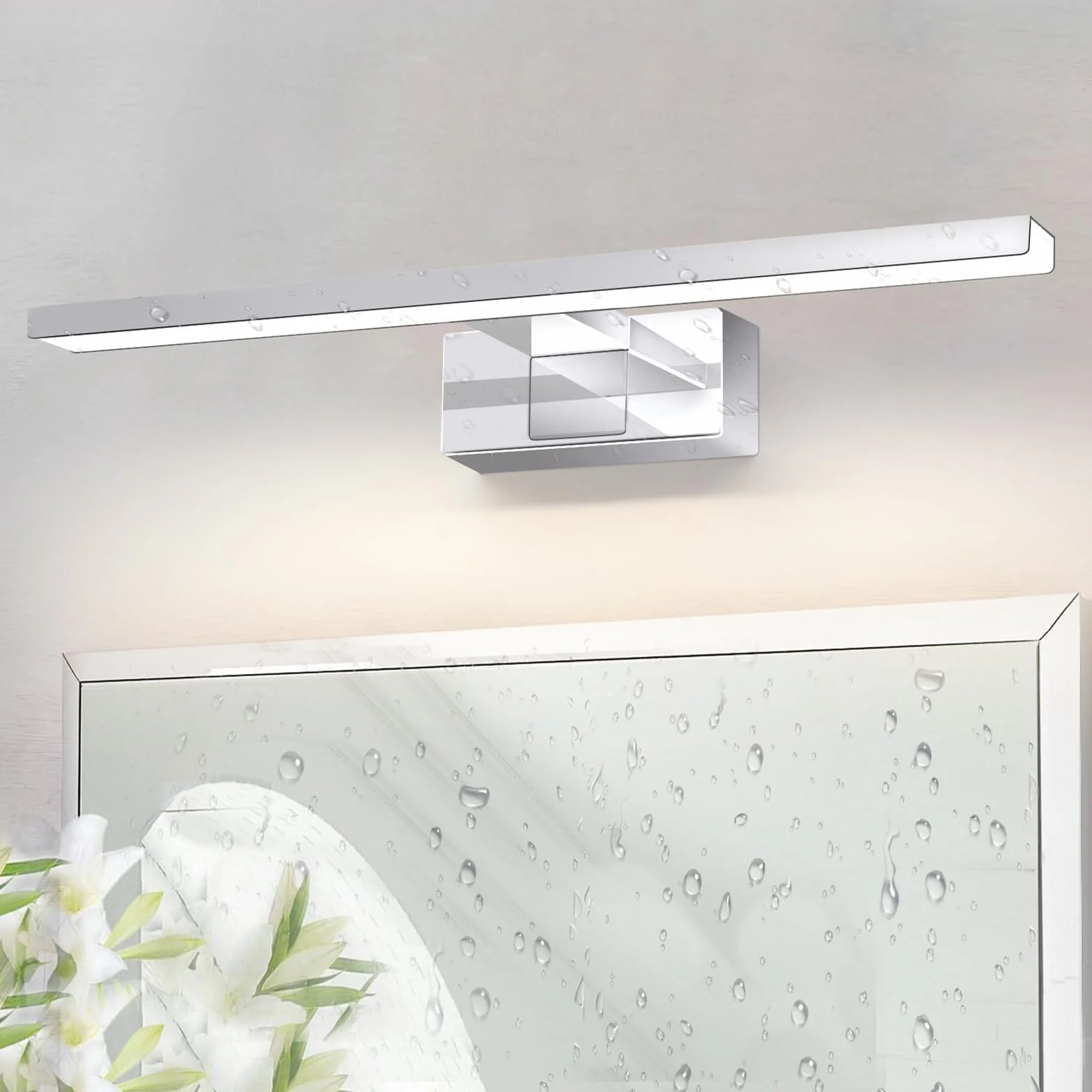 Homefire Luz de pared LED 8W 40cm Cromo IP44 4000K para espejo de baño