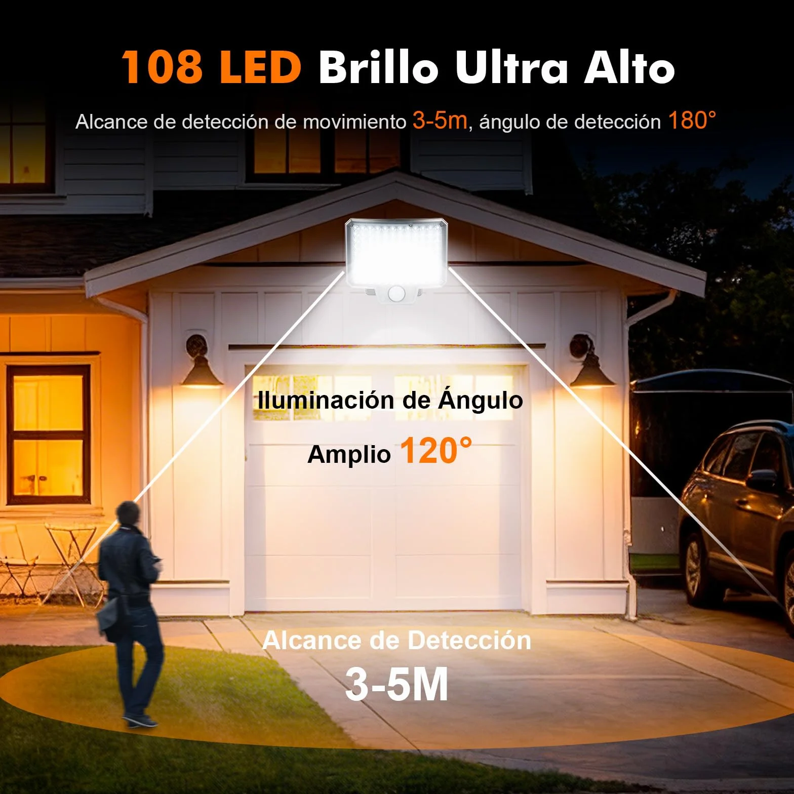 GRIFEMA GD201 Luz Solar Exterior con Sensor de Movimiento, 108 LEDs, 3 Modos, 1500mAh, IP65 Impermeable