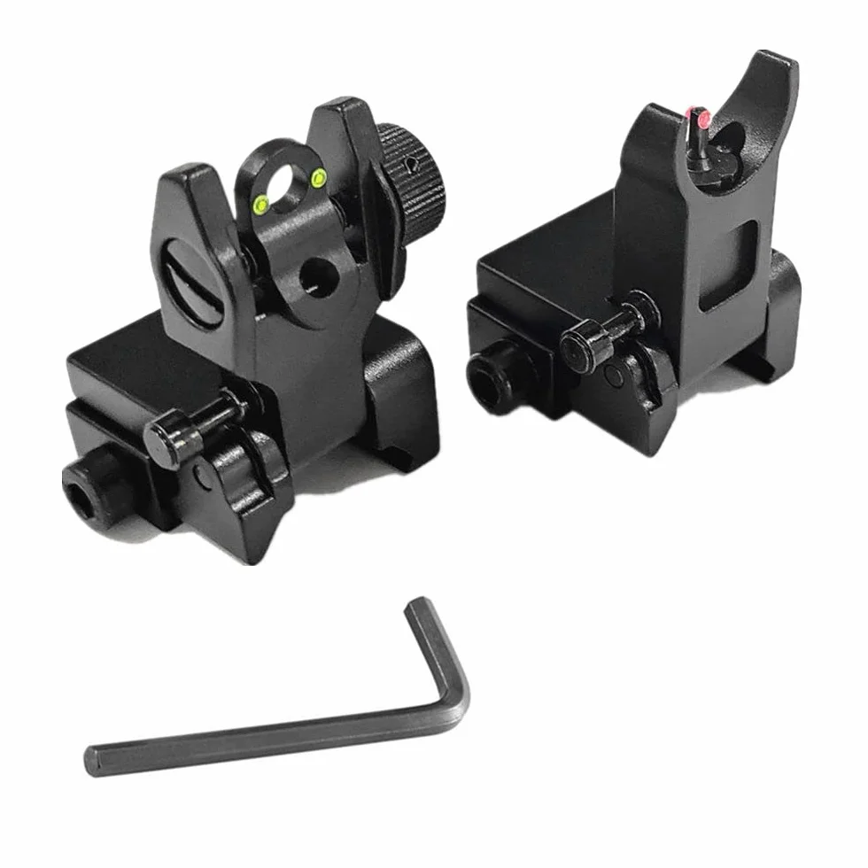 FIRECLUB Tactical Front and Rear Folding Flip up Iron Sights for Hunting (Black with glass fibre)