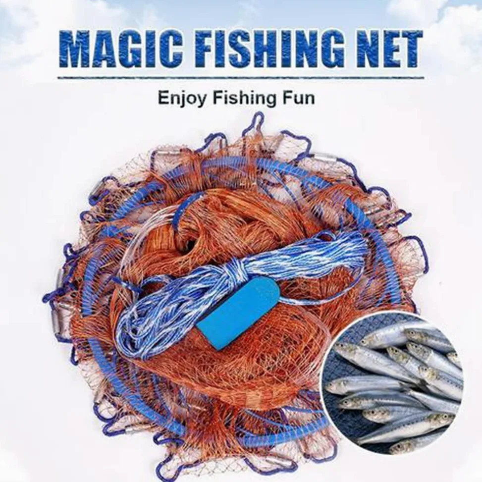 Aramox Red de Pesca, Red de Nailon Portátil con Peso de Hierro Galvanizado, Malla Suave para Amantes de la Pesca