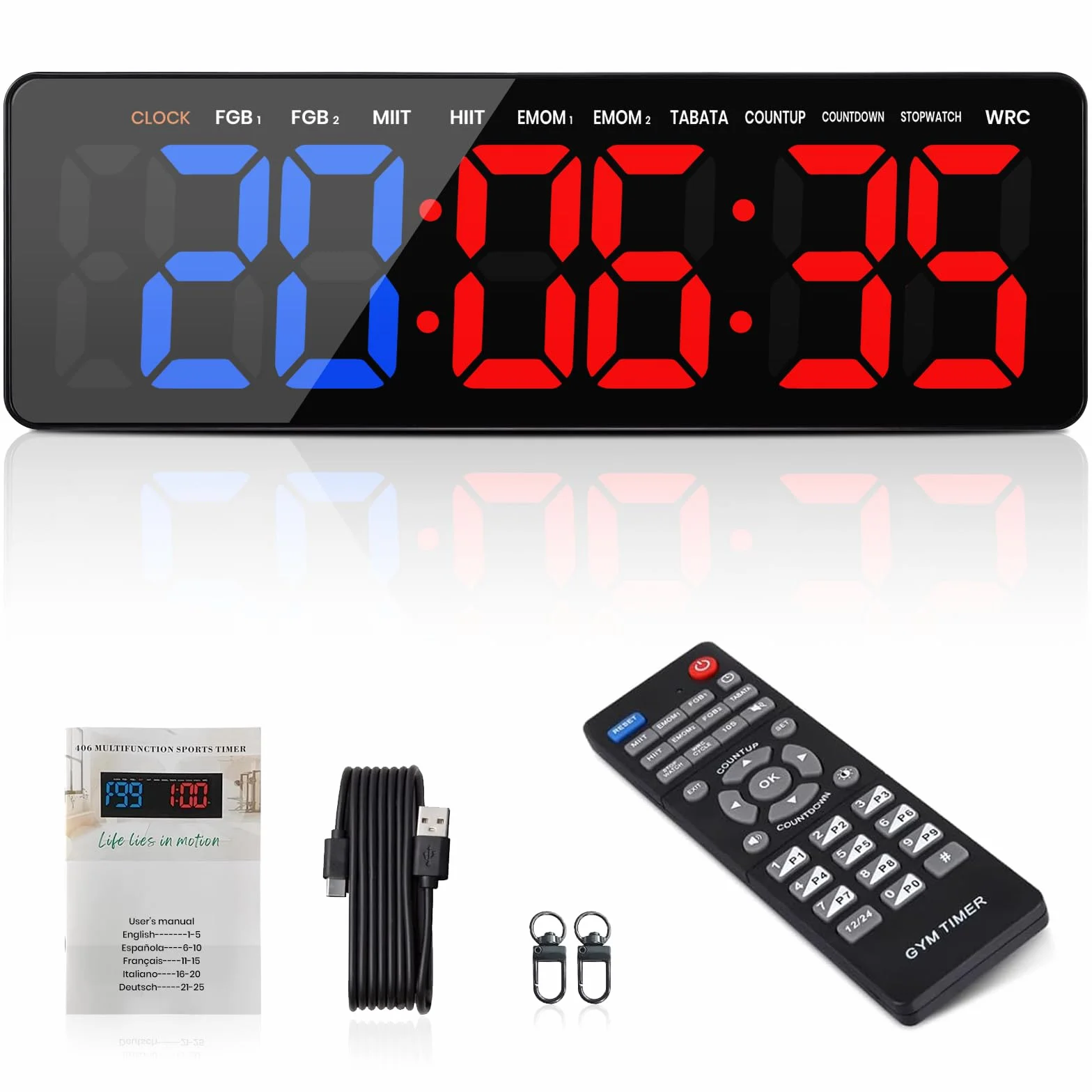 Temporizador Multifunción para Gimnasio- 13" Gran Reloj Pared Digital LED con Cronómetro Countdown/Up, Brillo/Volumen Ajustable,Control Remoto,Modos HIIT/Tabata/FGB/EMOM/MMA para Casa Garaje