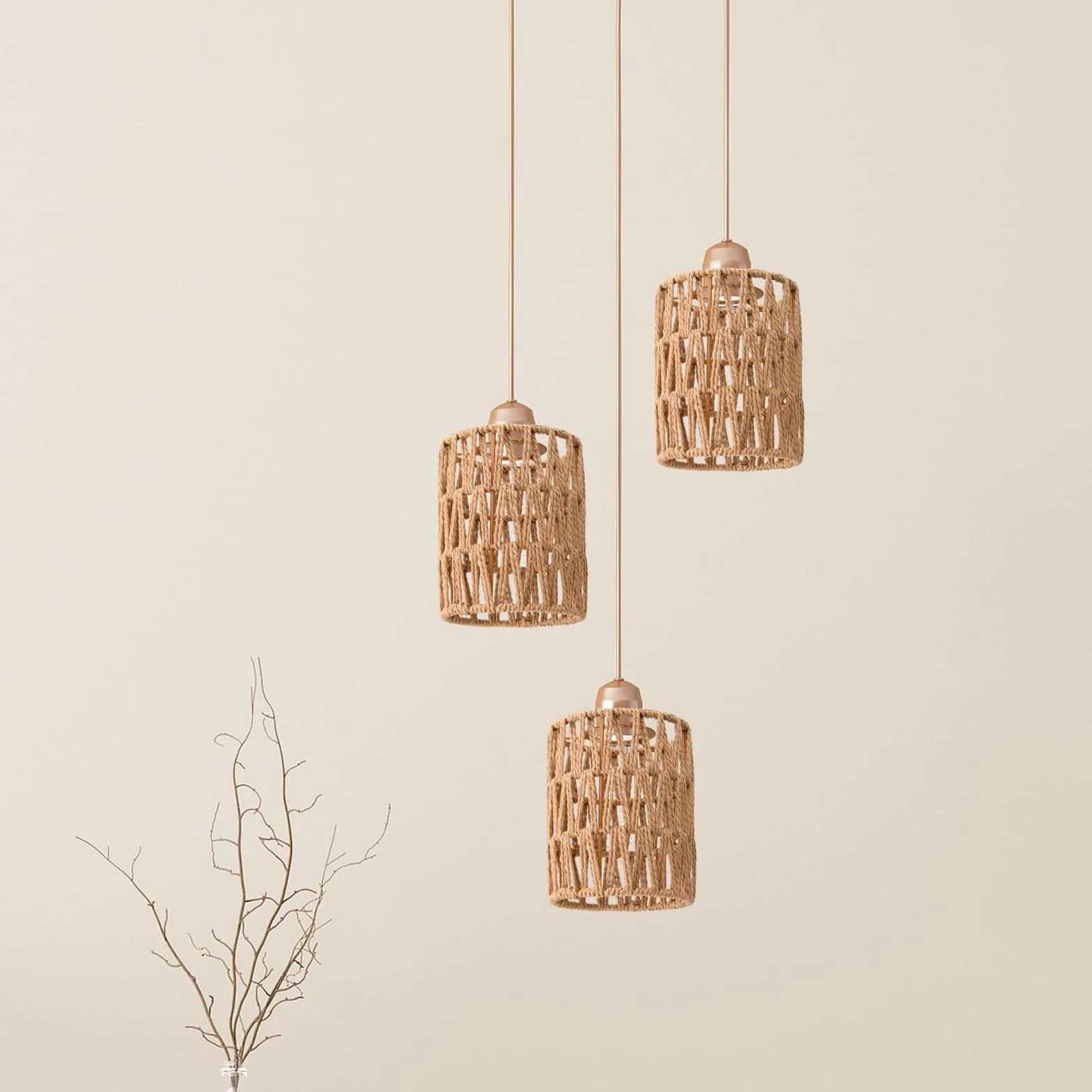 Lámpara Colgante y de Pie de Ratán Natural, Diseño Bohemio