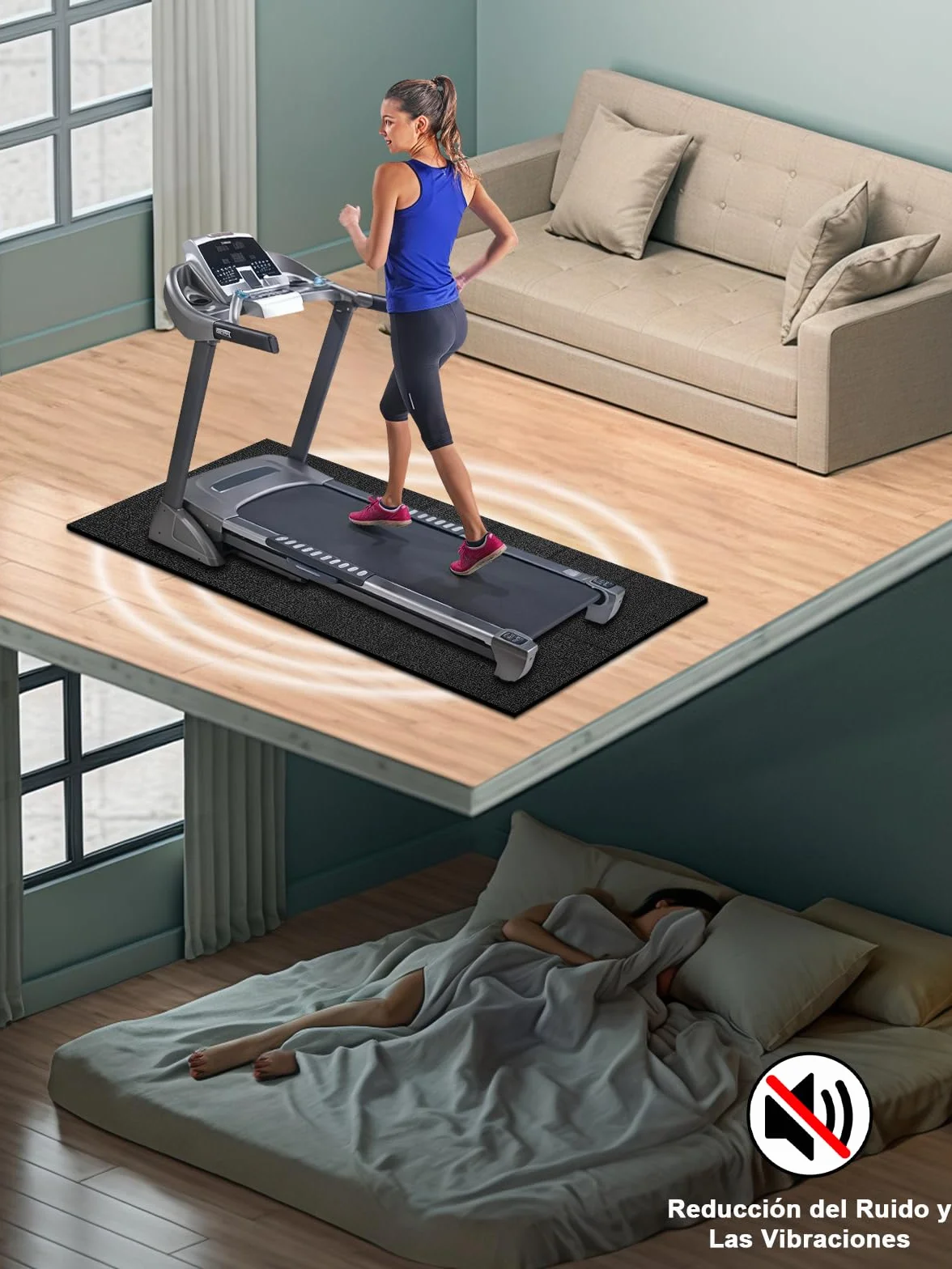 Estera de fitness 160x75 cm, 6 mm, plegable, PVC, antideslizante, impermeable, para alfombras y suelos de madera, compatible con cinta de correr