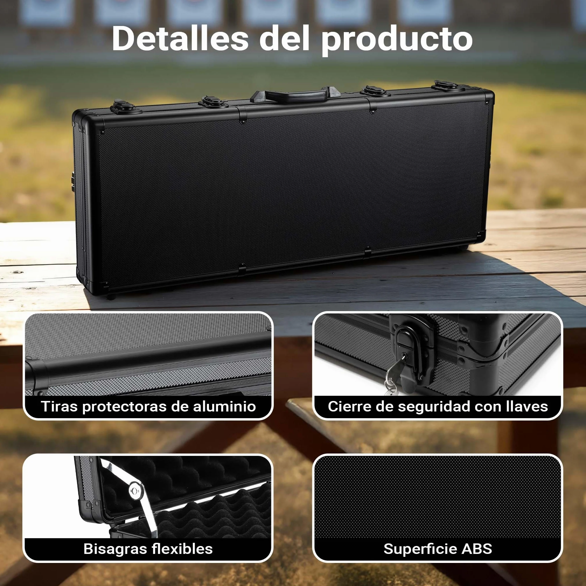 WilTec Maletín para Armas de Fuego Negro con Acolchado de Espuma y 4 cerraduras de Seguridad