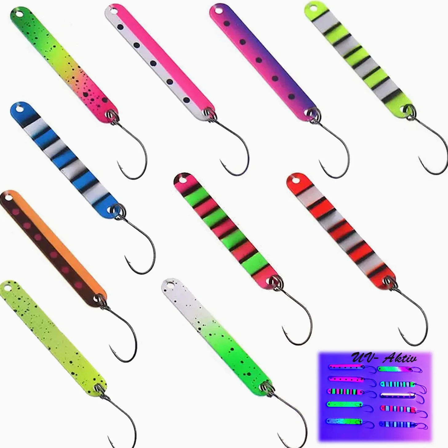 Messeneuheit 2022 - Juego de cebos para trucha activos, con rayos UV, para pesca de truchas, cebo para trucha, cebo de pesca para trucha, juego de 10 unidades de 3 cm 1,5 g