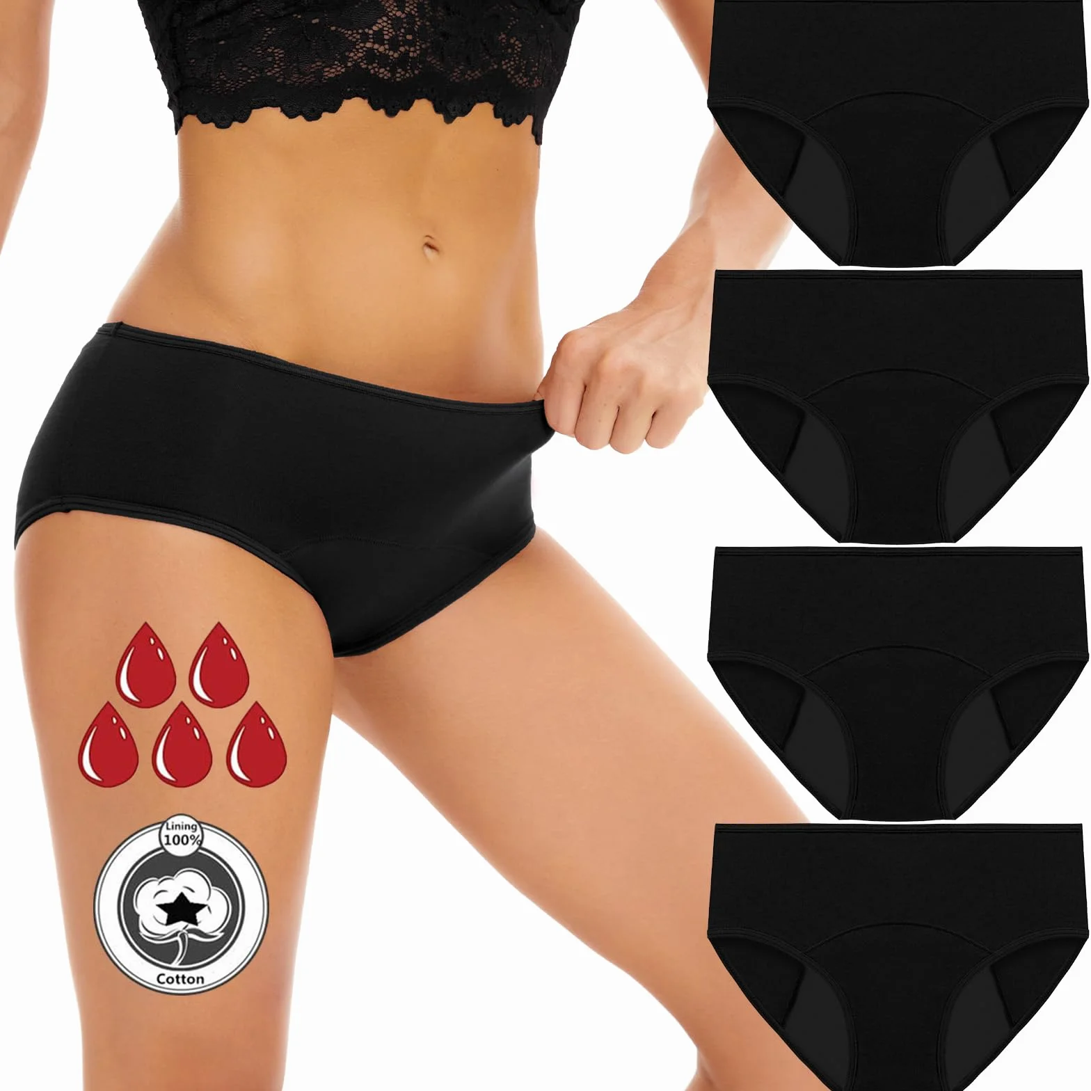 Flintronic Bragas Menstruales Absorbentes Flujo Abundante Mujer Algodón Lavables 4PCS