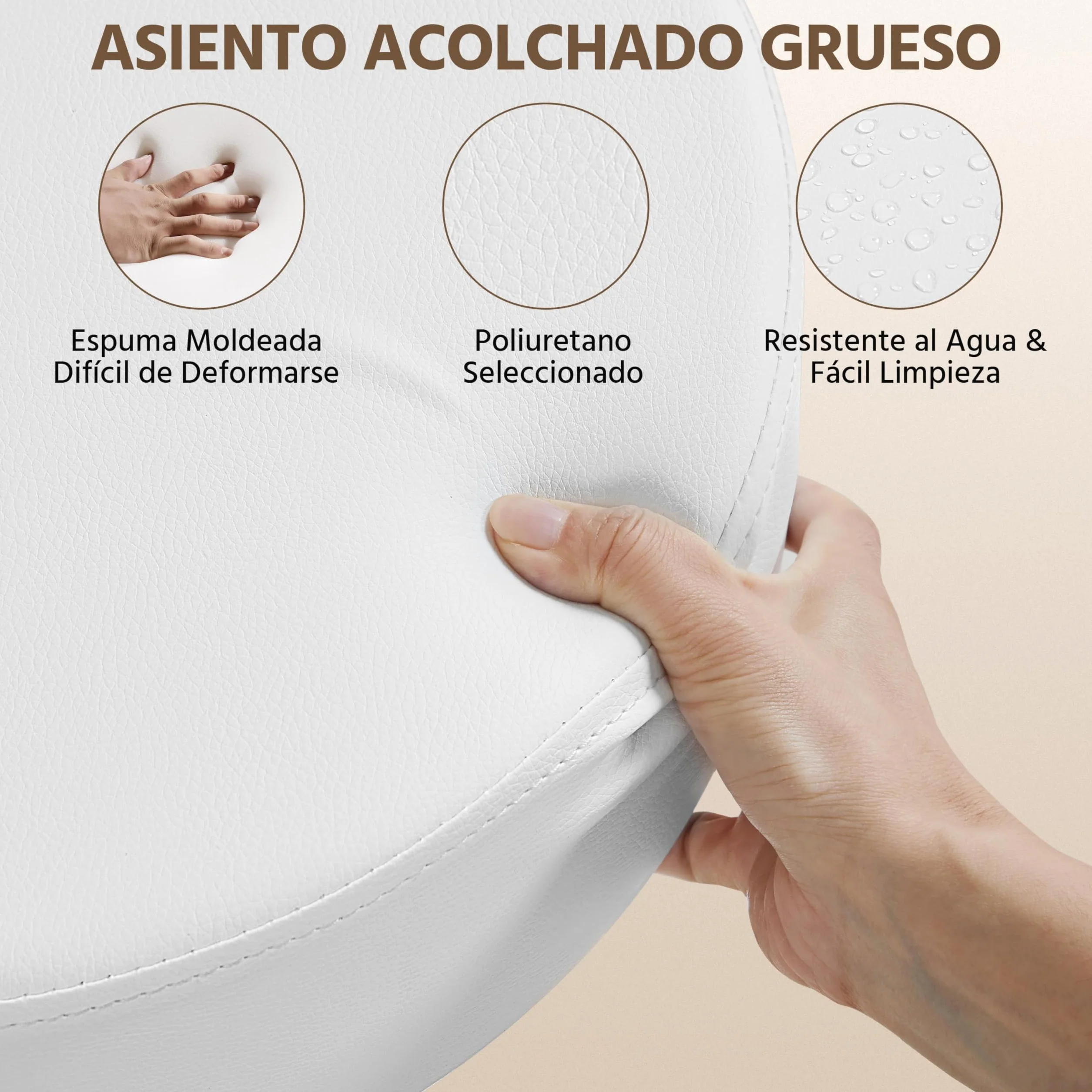 Yaheetech Taburete de Bar Giratorio Regulable en Altura con Ruedas Cubierta PU Blanco