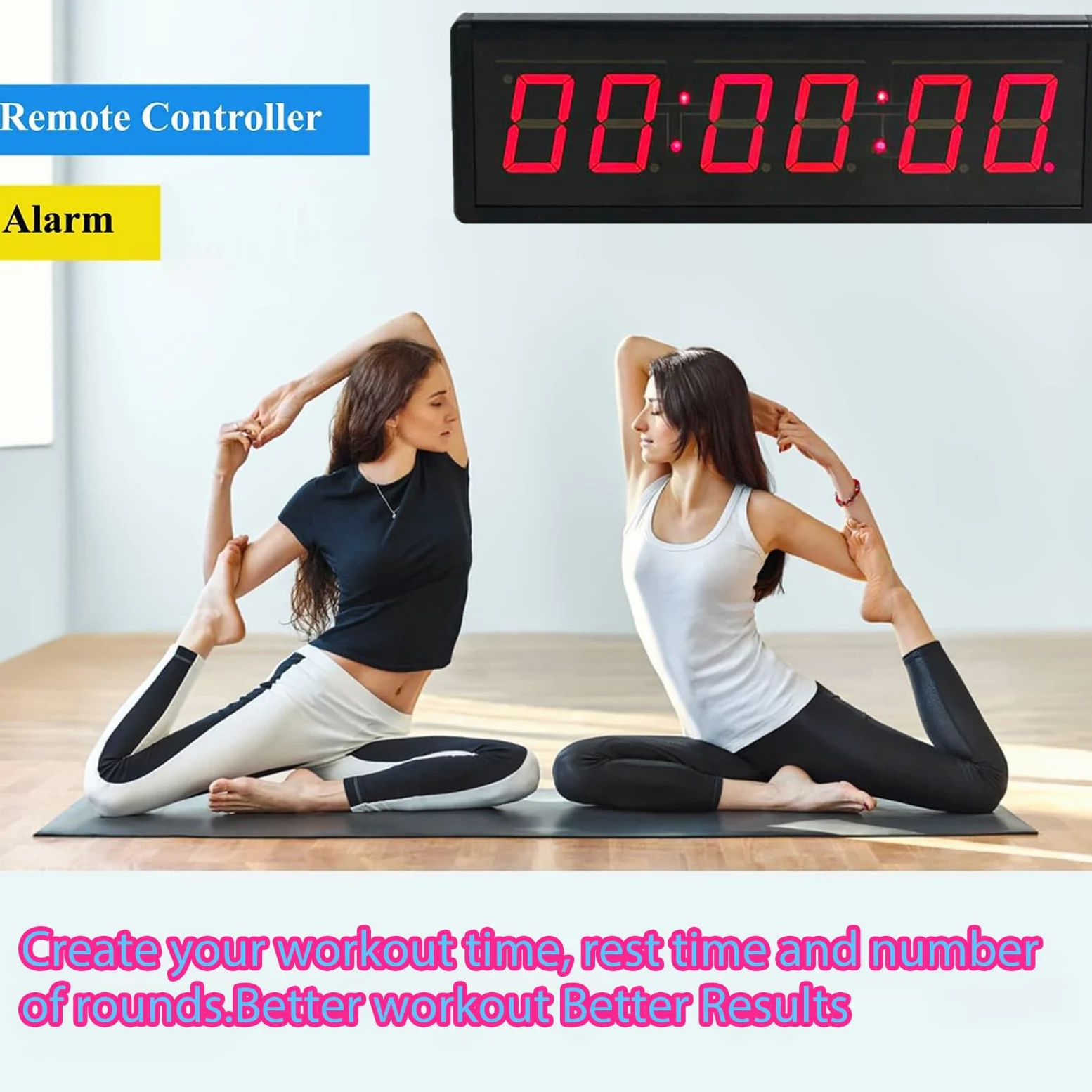 Temporizador de intervalo LED, temporizador de gimnasio con pantalla de 2.3 pulgadas, 3 niveles de brillo, conmutable de 12/24 horas, cuenta regresiva/cuenta arriba/cronómetro, para entrenamientos en