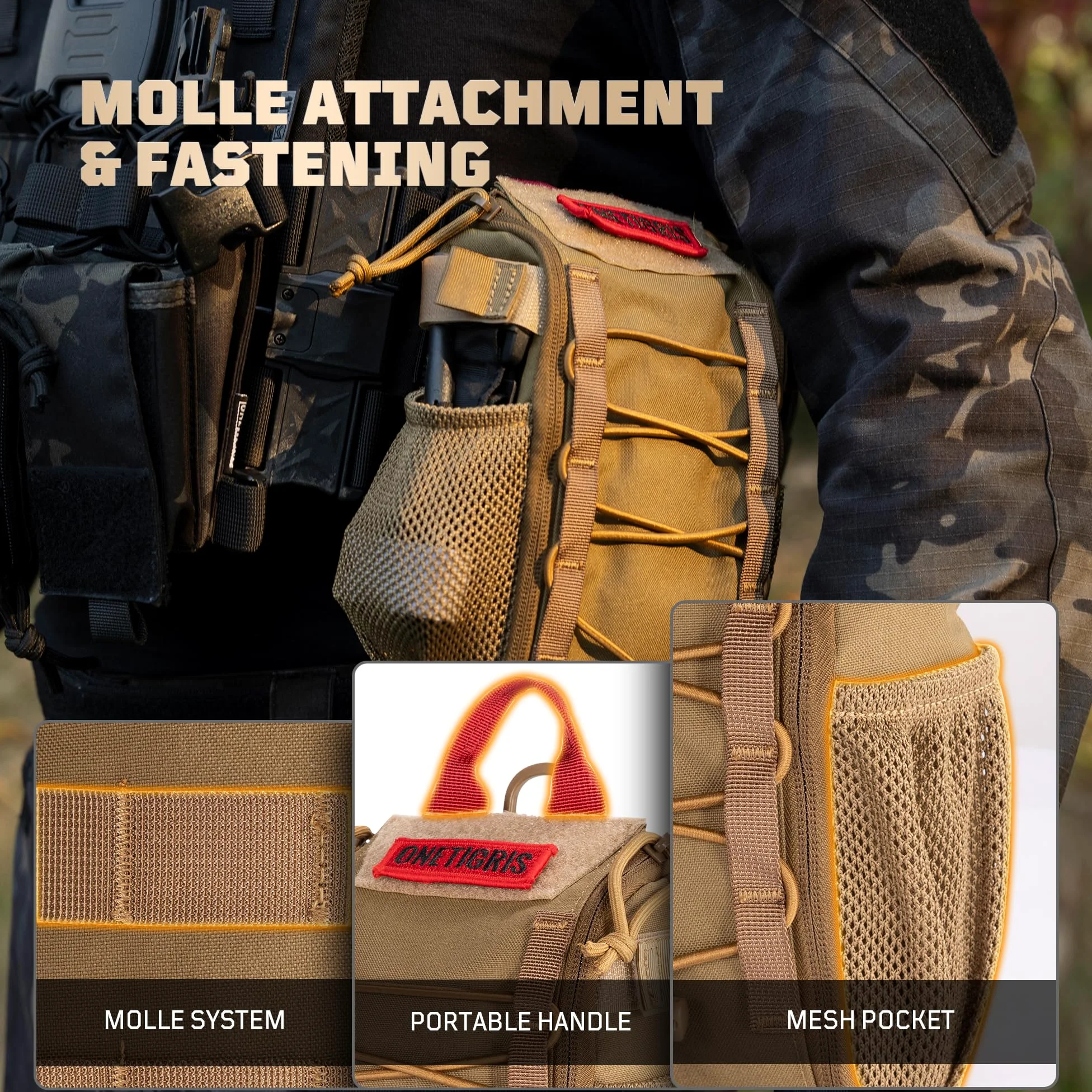 OneTigris Bolsa vacía IFAK de 8 x 5 Pulgadas, Bolsa de Trauma Molle con asa de Transporte y Anillo en D para Camping, Caza, Senderismo, Desierto, Coche, hogar, Oficina, Deportes