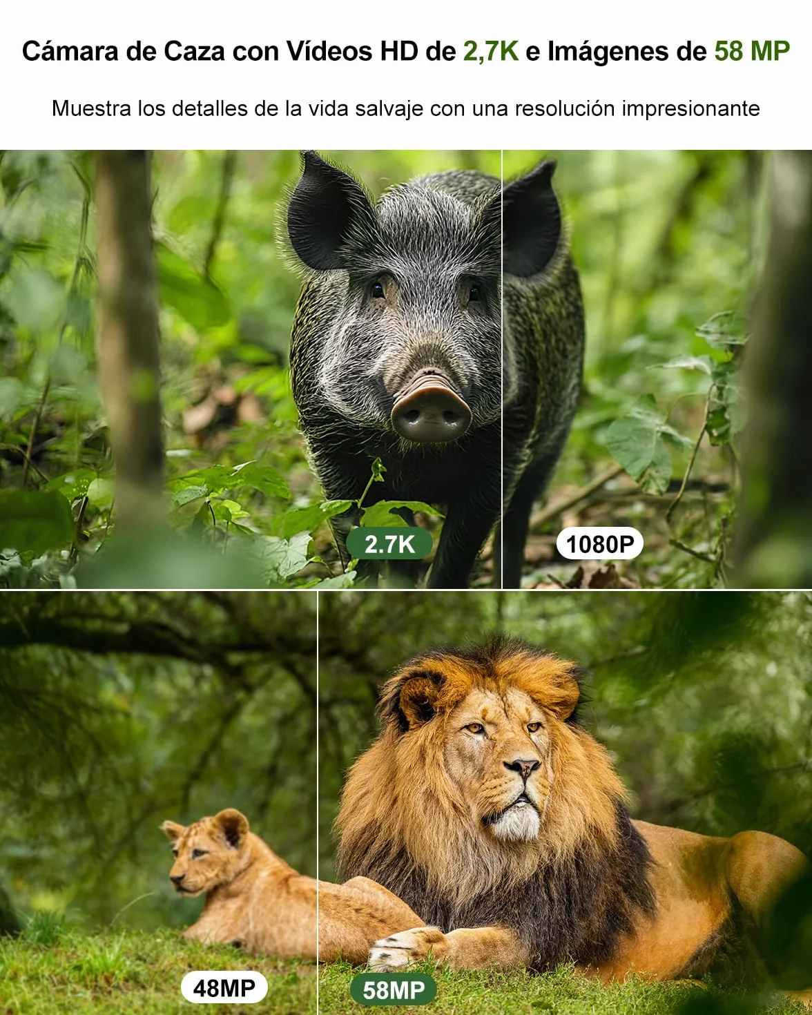 Cámara de Caza 2,7K 58MP, Camara Fototrampeo con Tarjeta 32G, 120° Cámaras de Caza Vision Nocturna Sin Brillo Invisible 0,1s Trampa Fotográfica Impermeable IP66 para Observación de Vida Silvestre