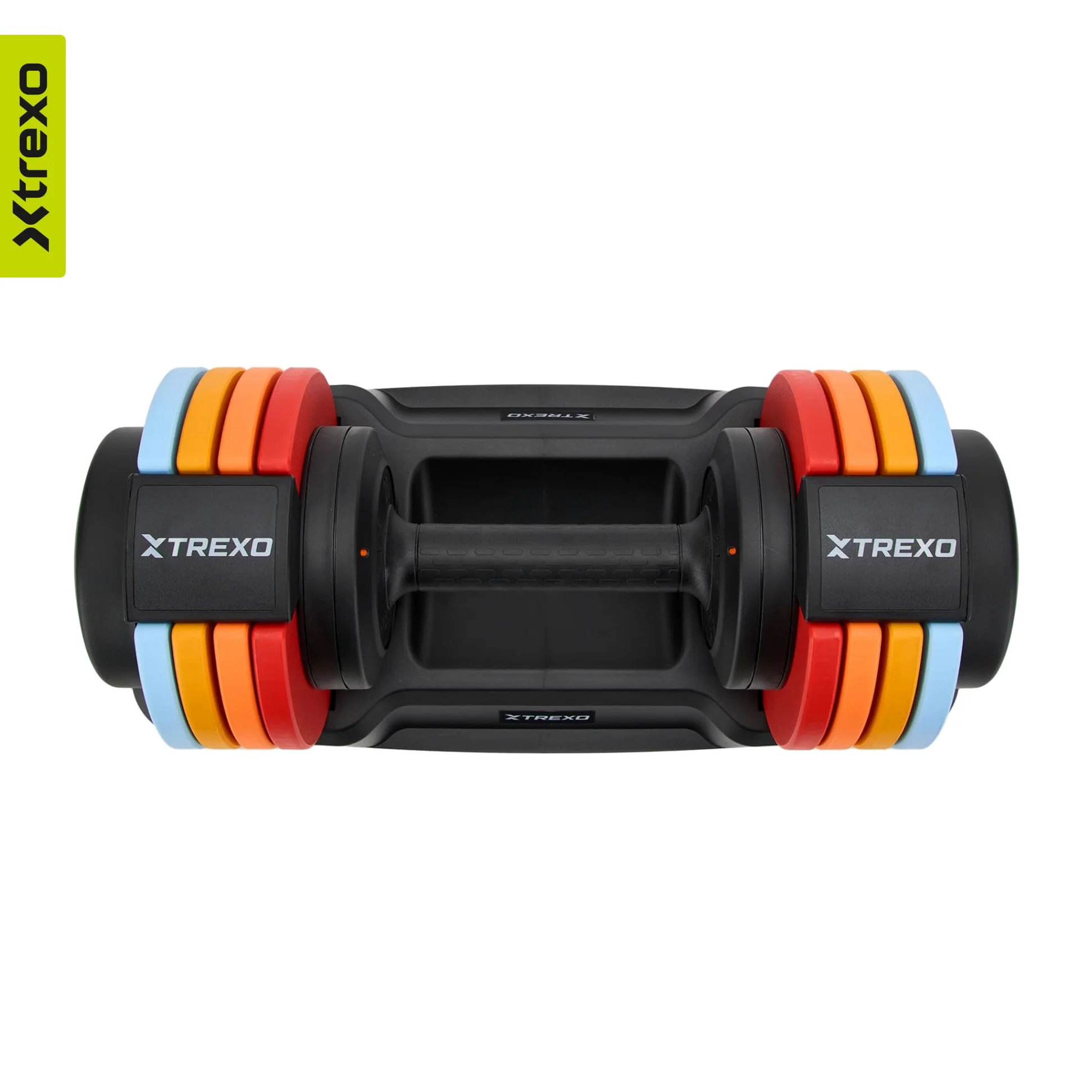 TREXO Multicolor - Mancuernas ajustables de 11,5 kg, de acero con mango antideslizante, ideal para el entrenamiento de fuerza en casa y en el gimnasio, mancuernas ajustables con base estable
