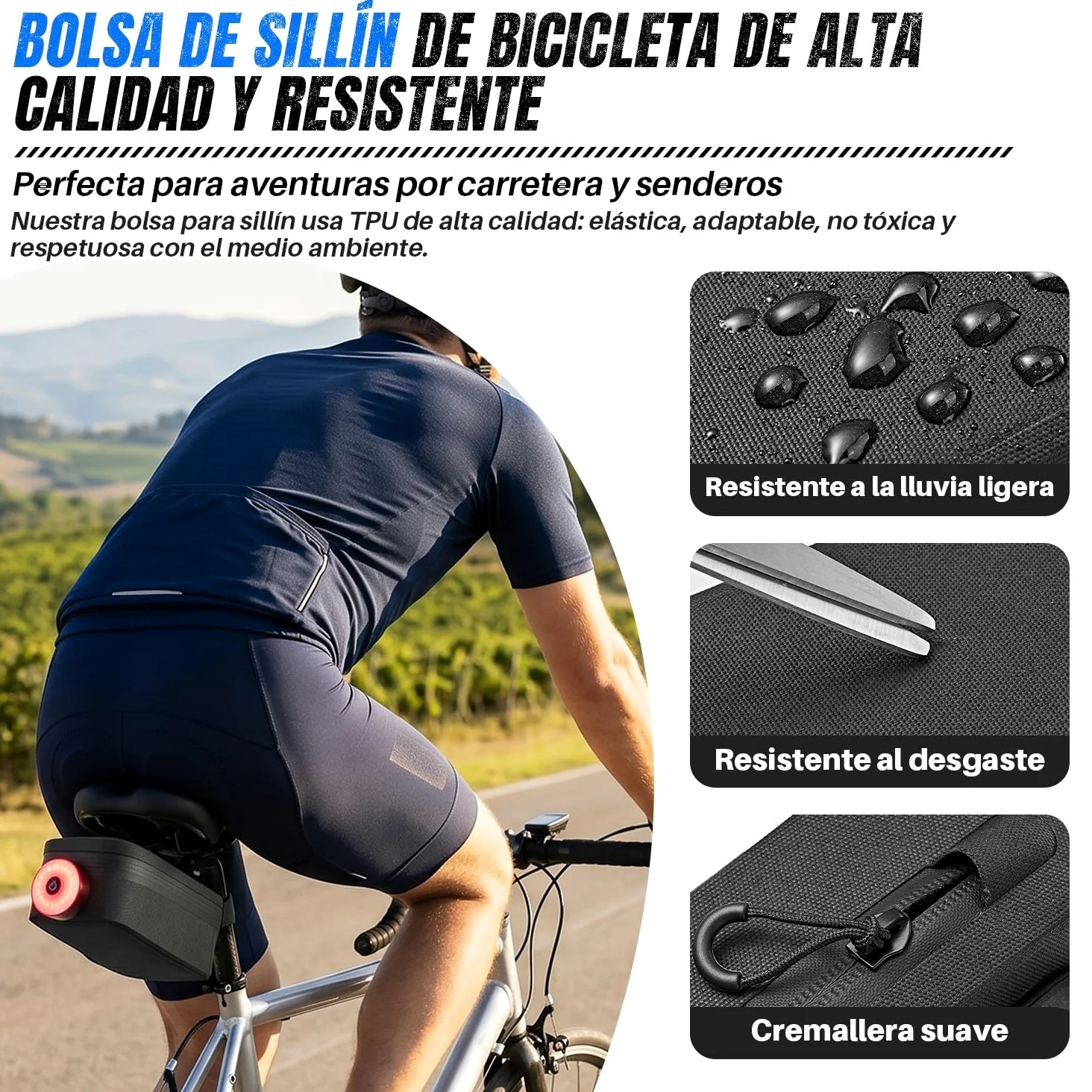 WOTOW Bolsa de Sillín para Bicicleta - Bolsa Bajo Asiento Impermeable de 0,64 L con Cremallera, Hebilla Magnética de Liberación Rápida y Soportes de Montaje para Bicicletas de Carretera y Montaña