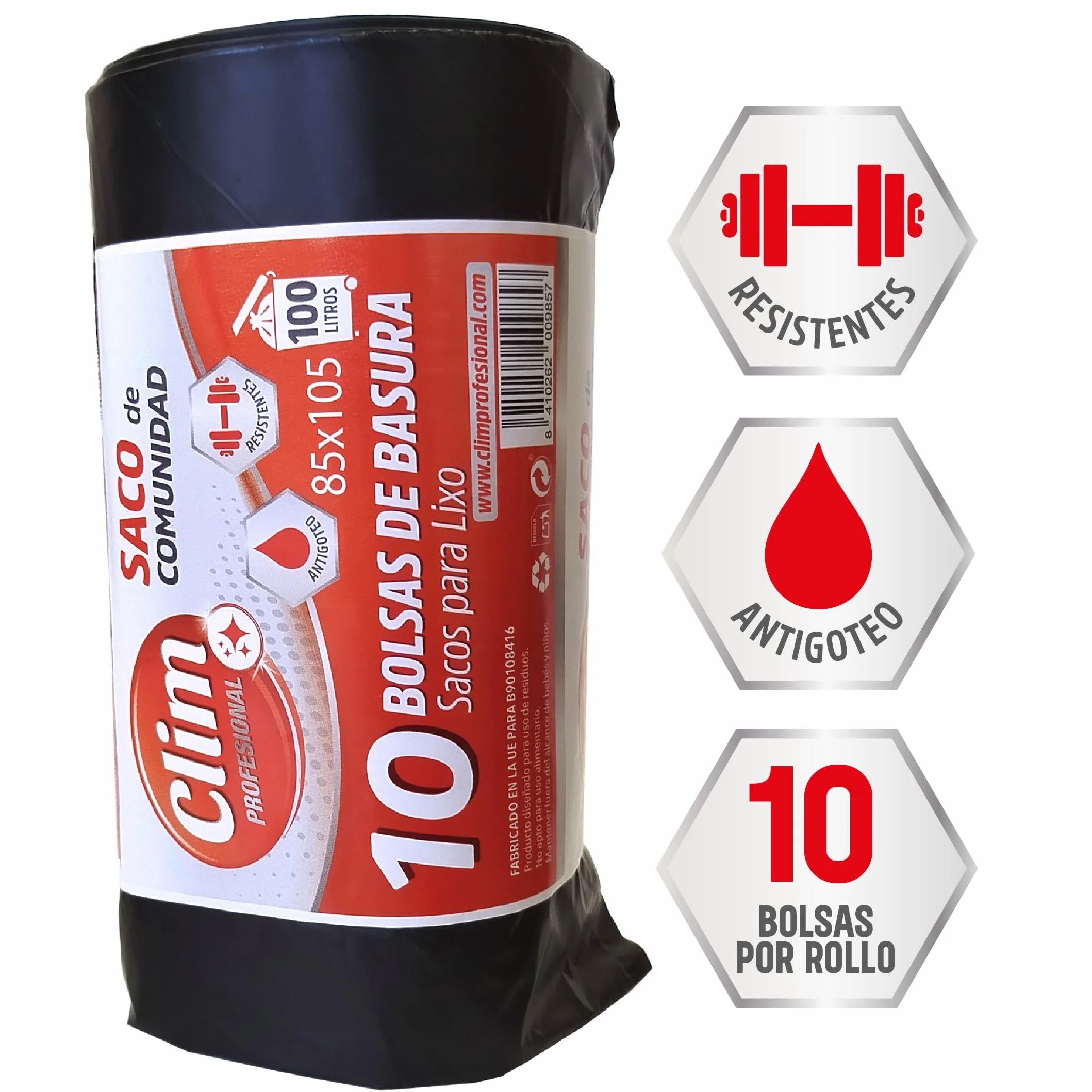 Clim Profesional 40 Bolsas Basura Resistentes 100L Negro 850x1050 mm