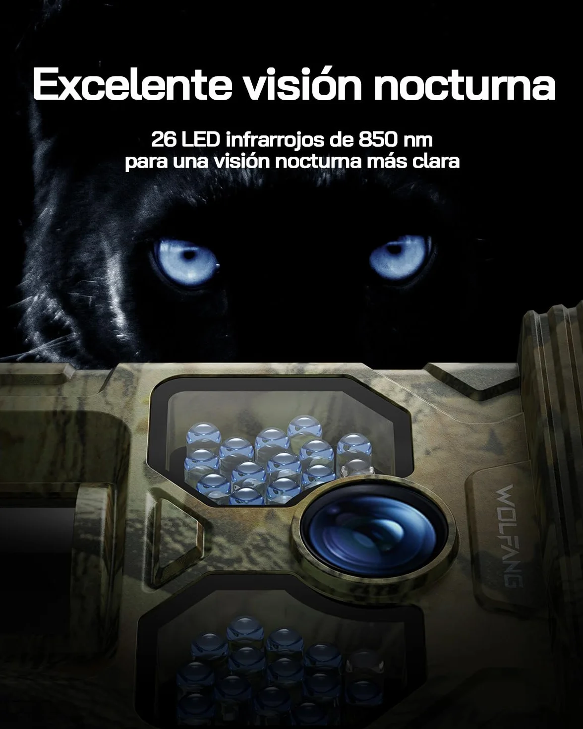 WOLFANG Cámara de Caza Solar 4K 48MP, Camara Fototrampeo con Visión Nocturna, Disparo de 0.1 s, IP66 Impermeable, Camara Caza para Monitoreo de Vida Silvestre con Tarjeta Micro SD 32GB