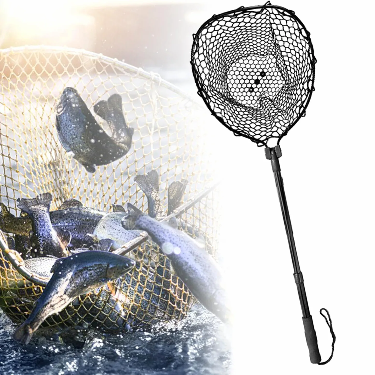 Red para Pesca Plegable Telescópica con Marco de Aluminio Malla de Silicona Suave Y Profunda Mango EVA Cómodo Adecuada para Pesca Deportiva Uso en Lag