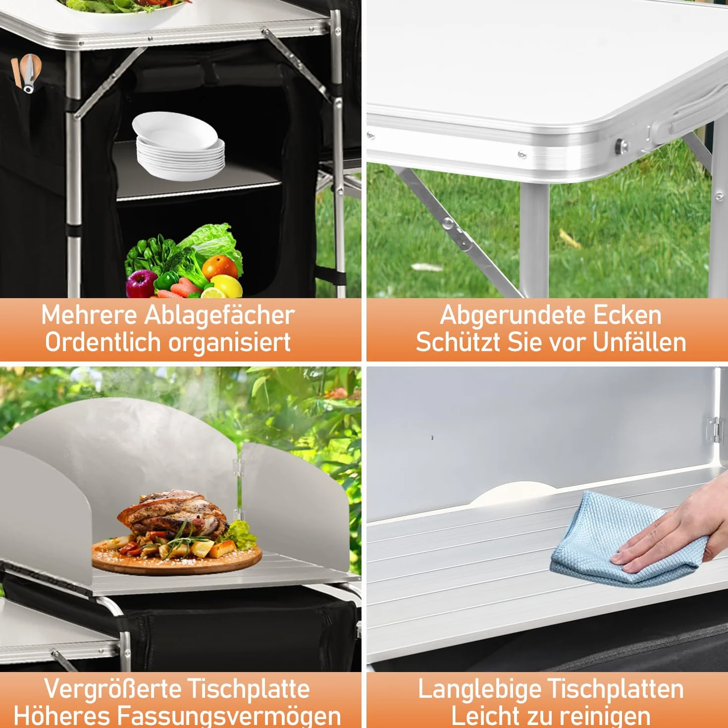 Cocina de camping, armario de camping plegable con protección contra salpicaduras, bolsa de transporte, incluye muebles de camping, cocina de camping al aire libre, con estructura de aluminio,