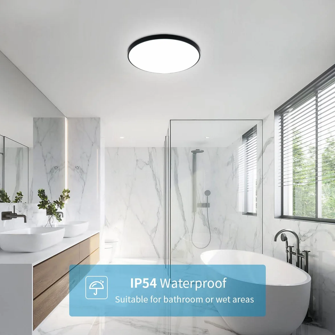 Lampara LED Techo Moderno 24W 6500K Blanco Frio IP54 Impermeable Ø27cm Negro