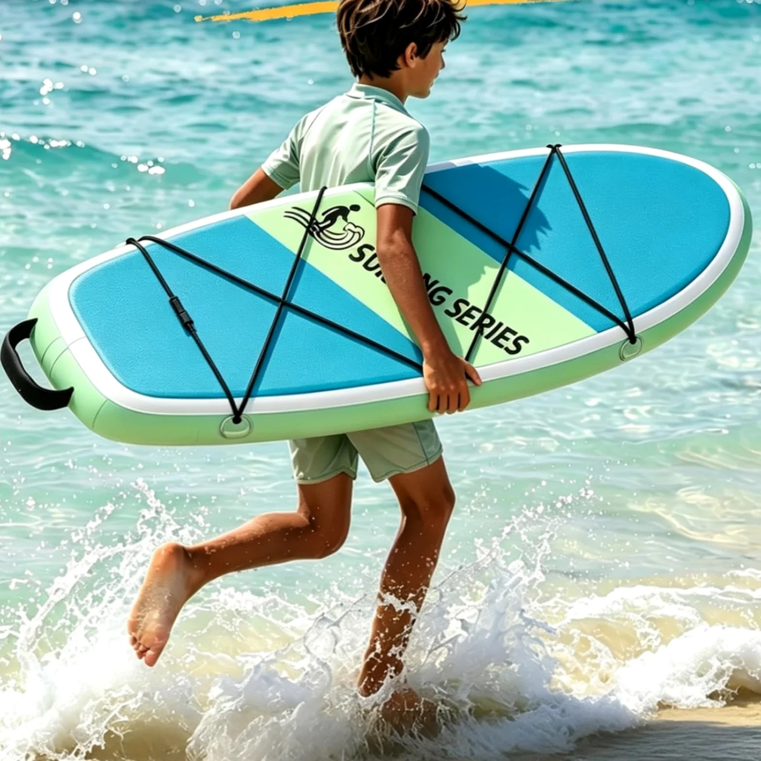 Tabla de Surf Inflable para Niños Tabla Hinchable para Principiante Tabla Acuática Infantil con Cubierta Cepillada Antideslizante y Asa Central en PVC Adecuada para Piscina Baños Calmados