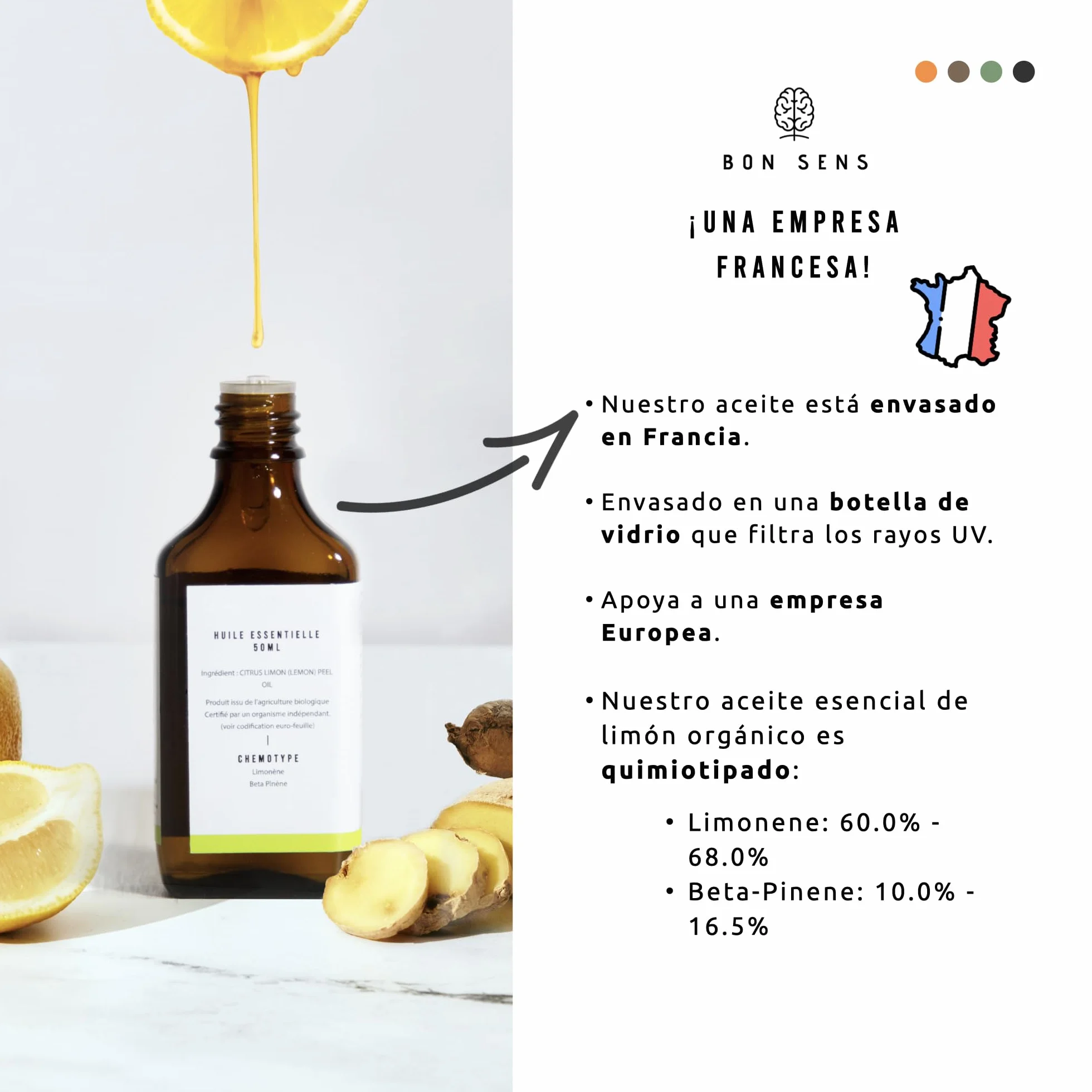 Aceite Esencial de Limón BIO 50ml 100% Puro Orgánico Citrus limon Osbeck Cultivado en Italia