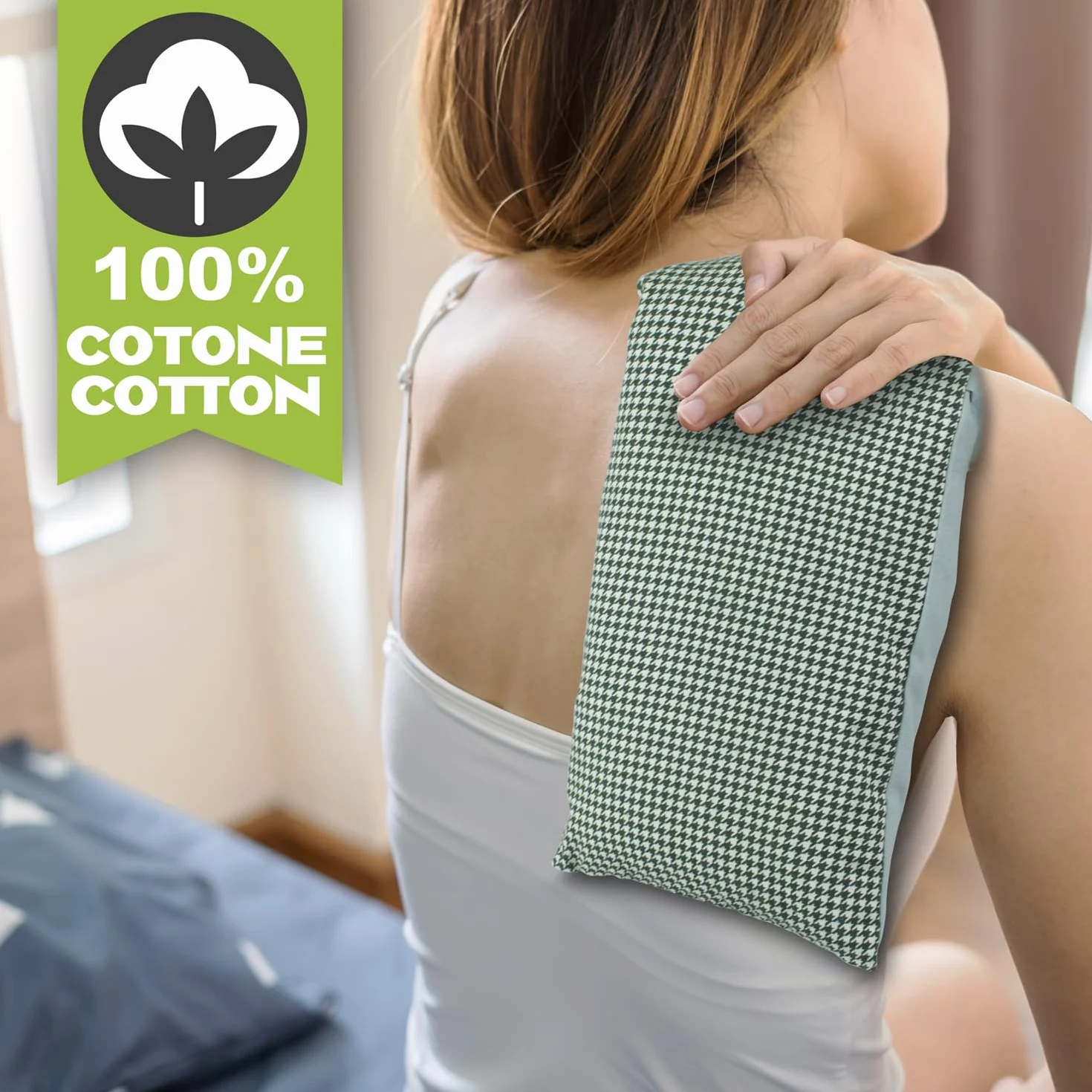BEPER C302AAC003 Almohadilla térmica con huesos de cereza y lavanda, banda refrescante de algodón extraíble