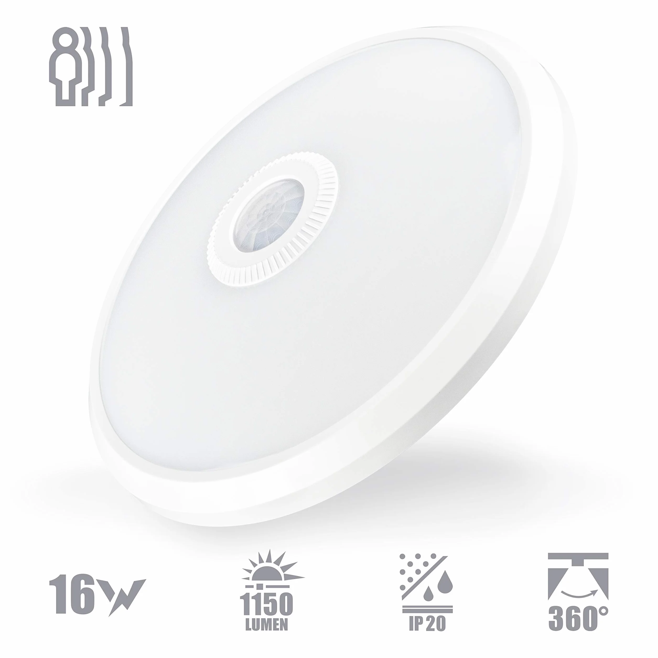 Popp® Plafón LED con Sensor de Movimientos IP20 16W 4000K 1150Lumen SMD2835 SM-11B Pack 1 unidad