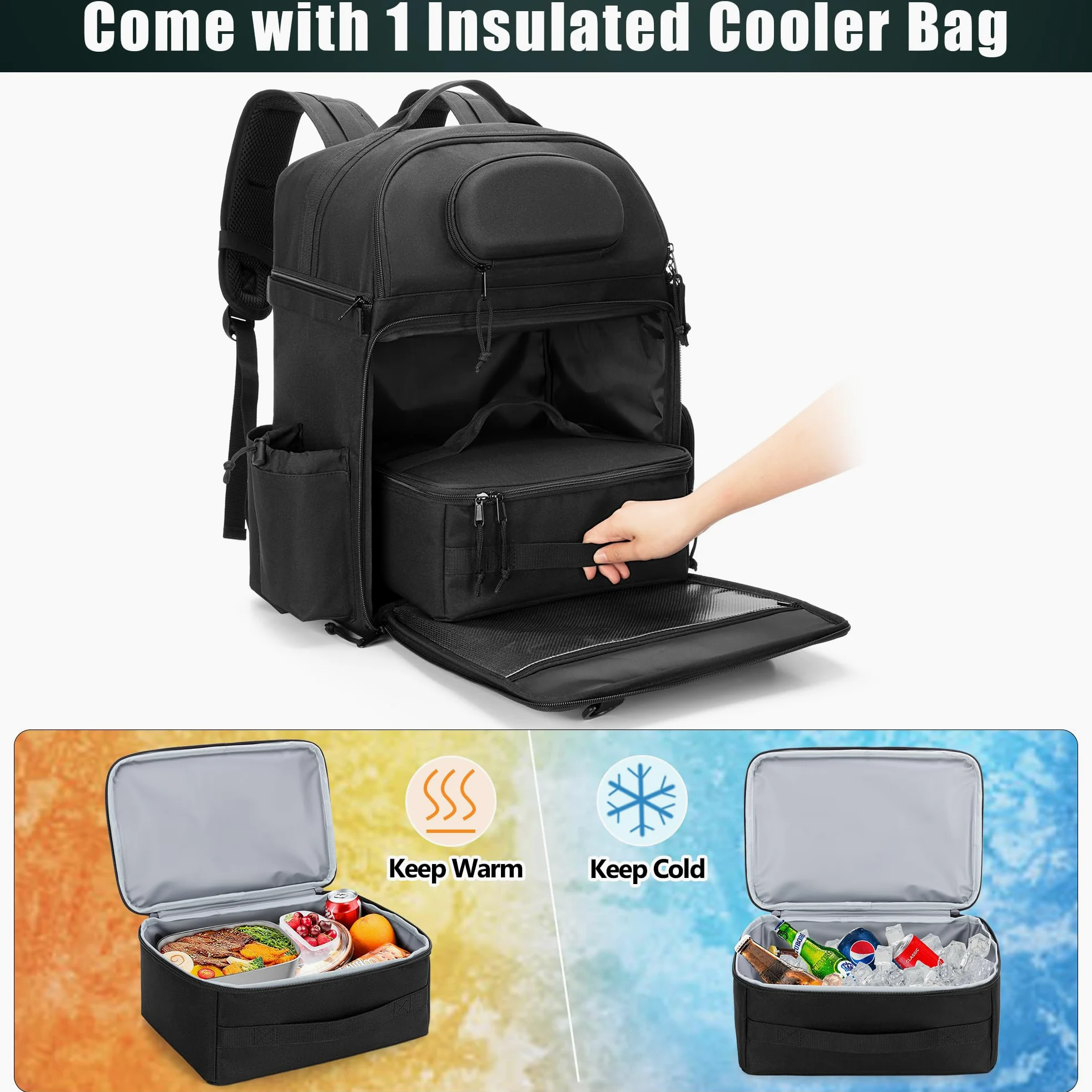 Rexmica Mochila de Pesca para 2 Cañas y Carretes, Bolsa para Cañas con Compartimentos para Cajas de Aparejos, Ideal para Pesca, Senderismo, Camping y Trekking, Negro (Solo Bolsa)