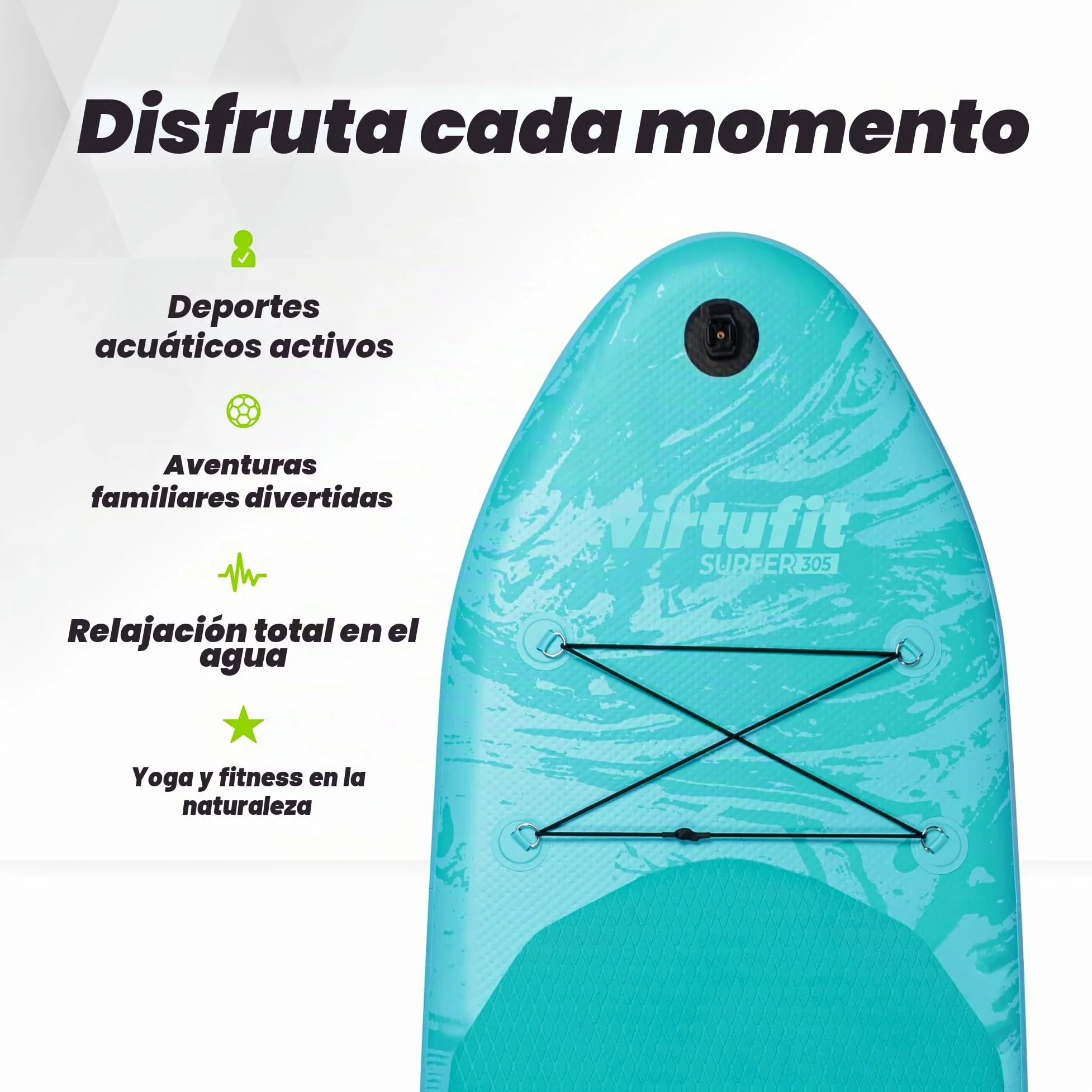 VirtuFit SUP Board Surfer 305 - Tabla de surf hinchable con vela de windsurf - Stand Up Paddle Board negro, incluye accesorios, remo, bomba, bolsa de transporte, soporte para GoPro, principiantes