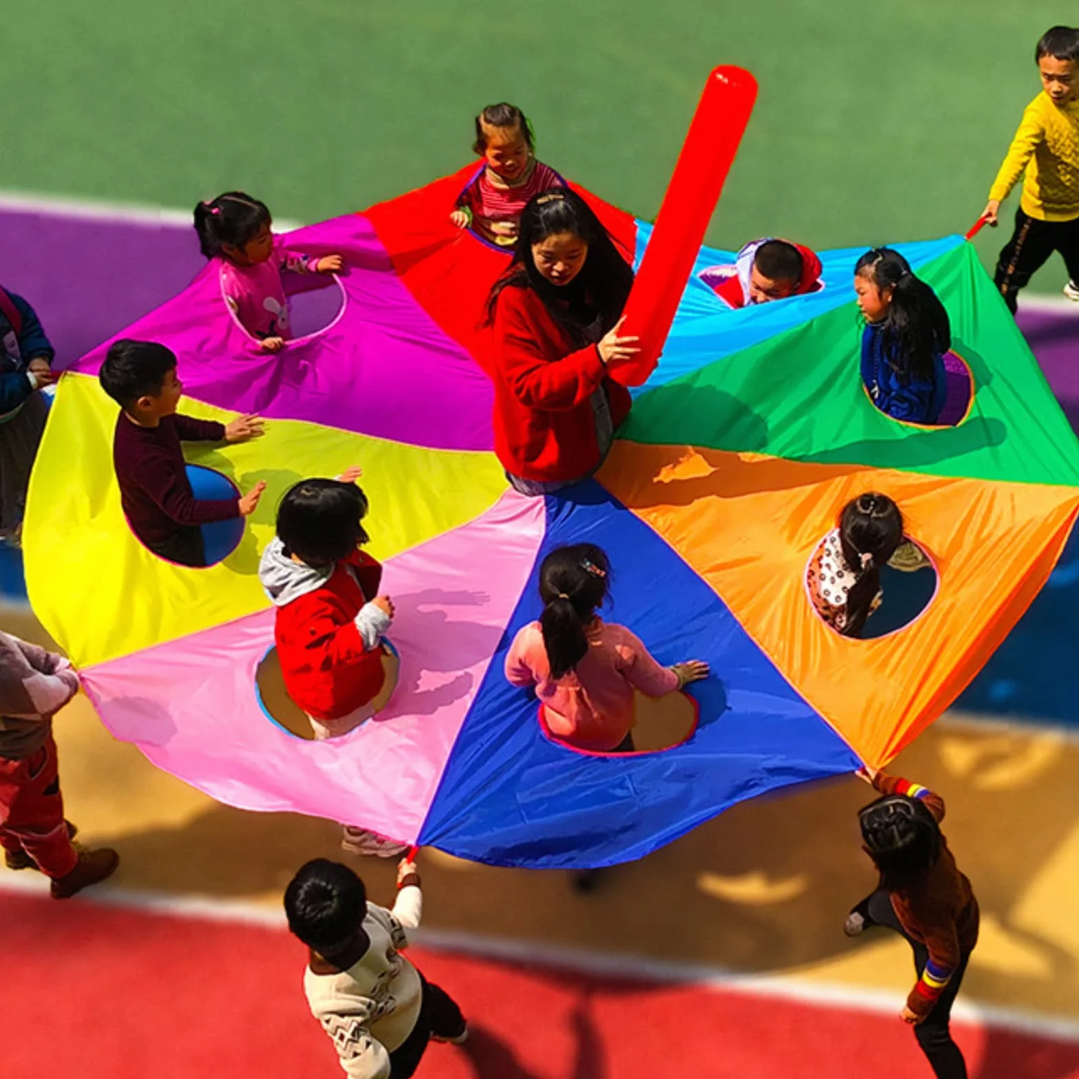 Cuifati Juego de Paracaídas con Paraguas, Inflable de 9 Agujeros, Accesorios al Aire Libre para Niños