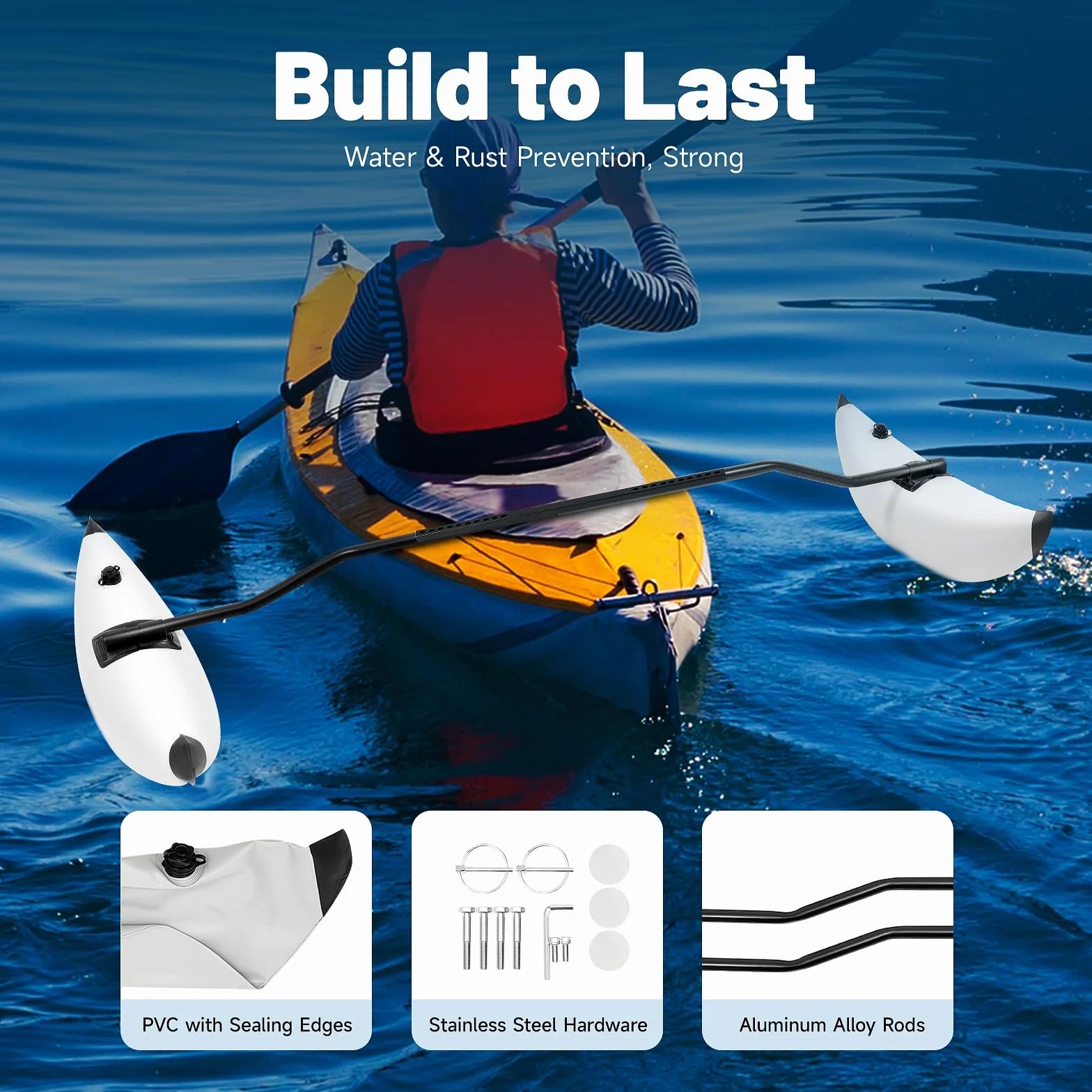 Kayak Inflatable Outrigger Stabilizer 2 Pieces Set with Aluminum Bar for Canoe